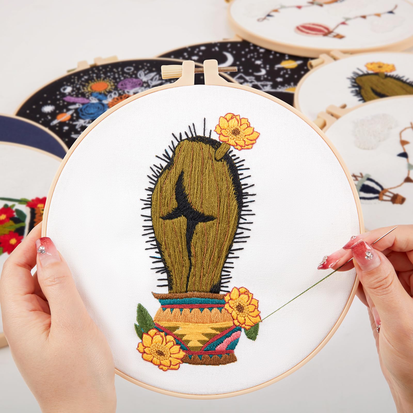 Funny Cactus Embroidery Kit for Beginners - Complete Cross Stitch Starter Set with 2 Fabric Pieces & Hoops, Step-by-Step Video Tutorial | Perfect DIY Gift for Adults, Home Decor & Stress Relief Craft