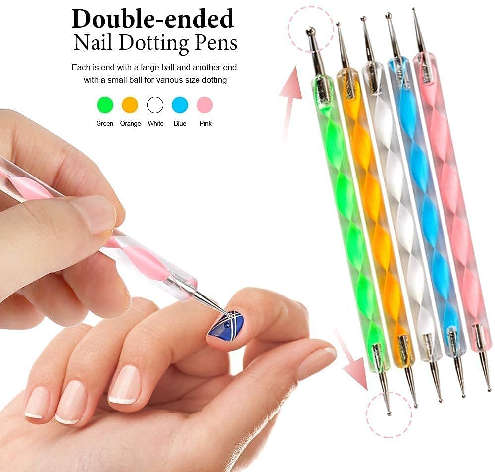 EverGlowy 48-Piece Nail Art Kit with Glass Bottles, Sparkling Powder, Multicolor Glitter Stones, 100 Transparent Nails, 5 Nail Tapes, 15 Nail Art Brushes, 5 Two-Way Dotting Pens & 2 Glues – Perfect for DIY Manicures, Nail Salons & Creative Nail Designs