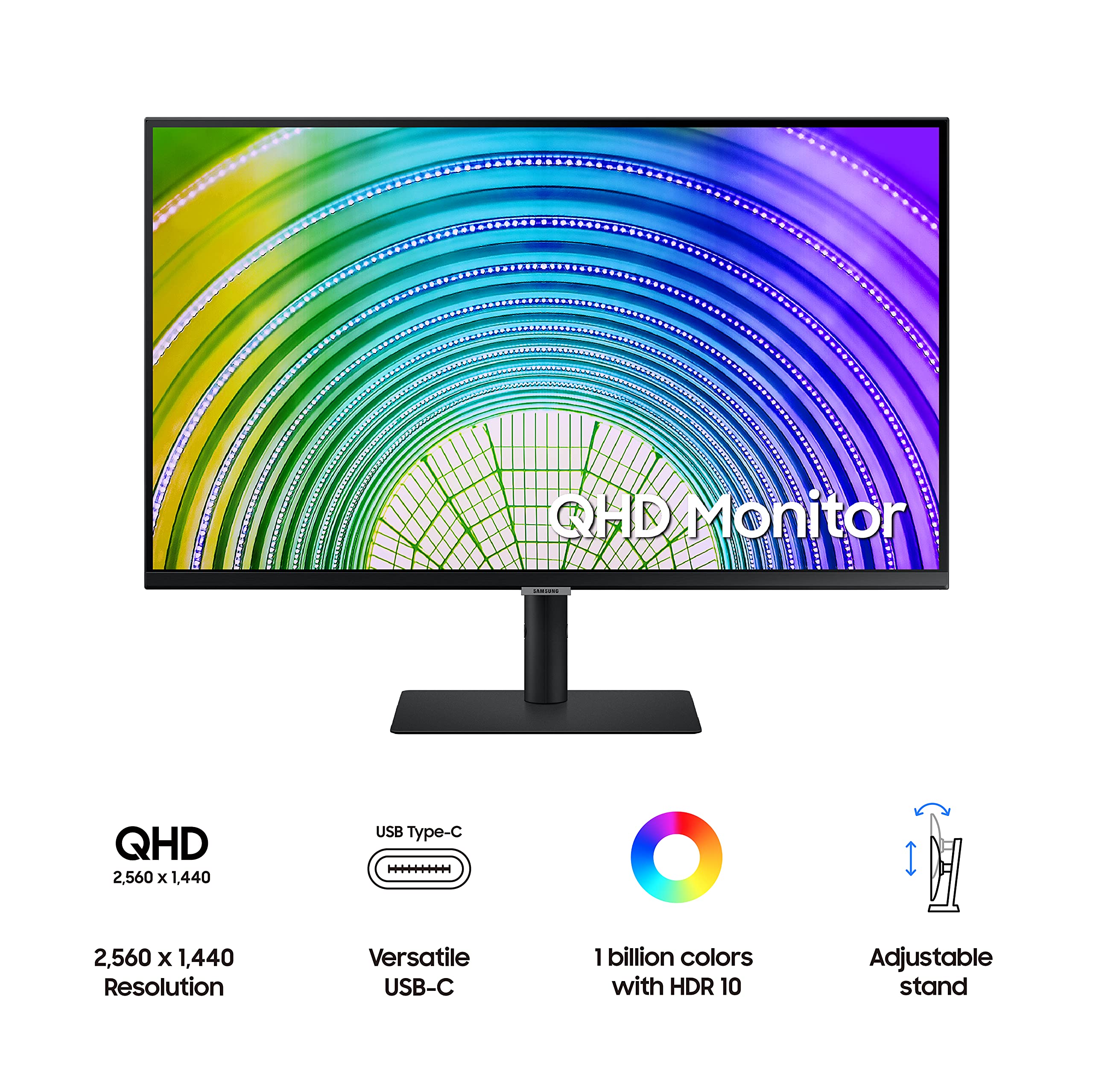 Samsung 32 Inch QHD Business Monitor - 2560x1440 Resolution, 75Hz VA Panel, HDR10, USB-C, HDMI, DP Daisy Chain, USB 3.0 Hub - 3-Year Warranty (Renewed, Black) - Perfect for Office Work, Gaming & Home Entertainment