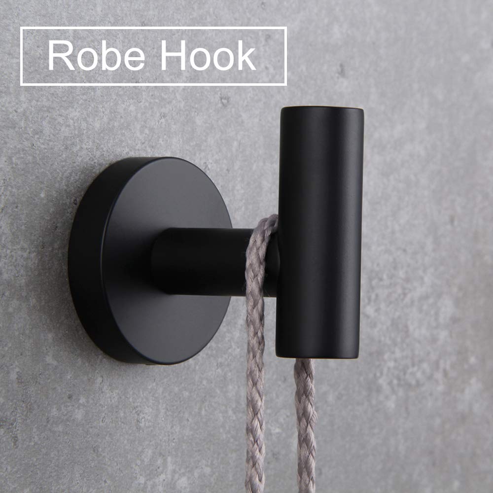 BEIGEEWY Modern Matte Black Stainless Steel Bathroom Hardware Set - 3-Piece Wall Mounted Towel Bar, Toilet Paper Holder & Robe Hook for Contemporary Bathrooms, Powder Rooms & Spa-Style Retreats
