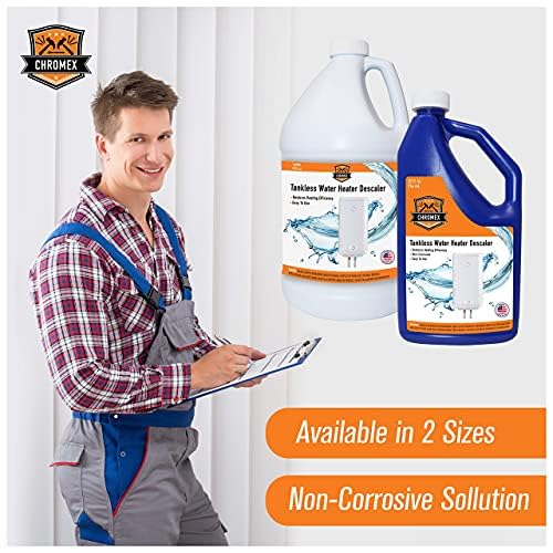 Chromex Tankless Water Heater Descaling Solution - 1 Gallon | Highly Effective Lime & Mineral Remover for Tankless Systems | Perfect for Home, RV & Commercial Use