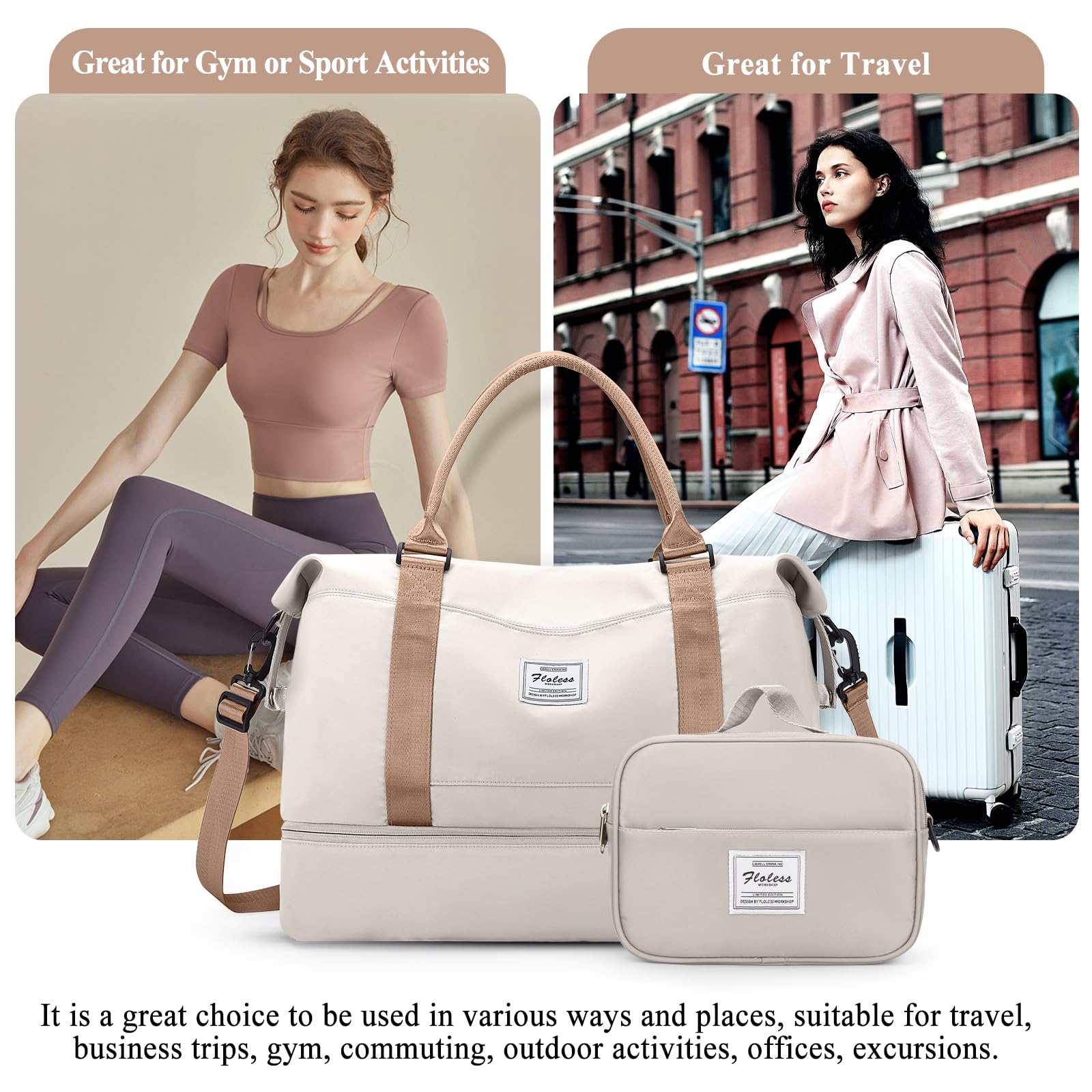Women's Weekender Travel Bag with Shoe Compartment & Toiletry Pouch - Perfect Overnight Bag for Gym, Weekend Getaways & Airplane Personal Item