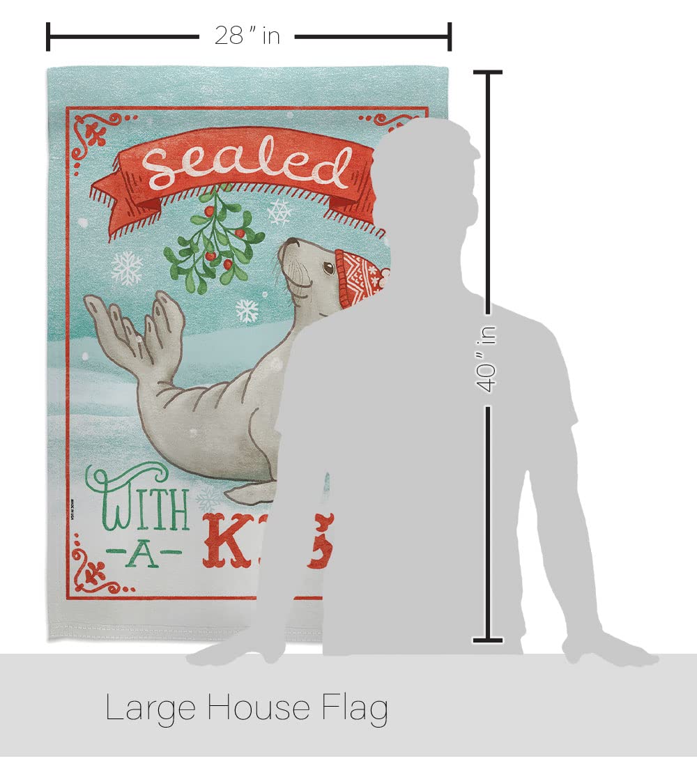 Winter Christmas House Flag Set 28x40 with Flagpole - Breeze Decor HS114154-BO for Holiday Outdoor Decor