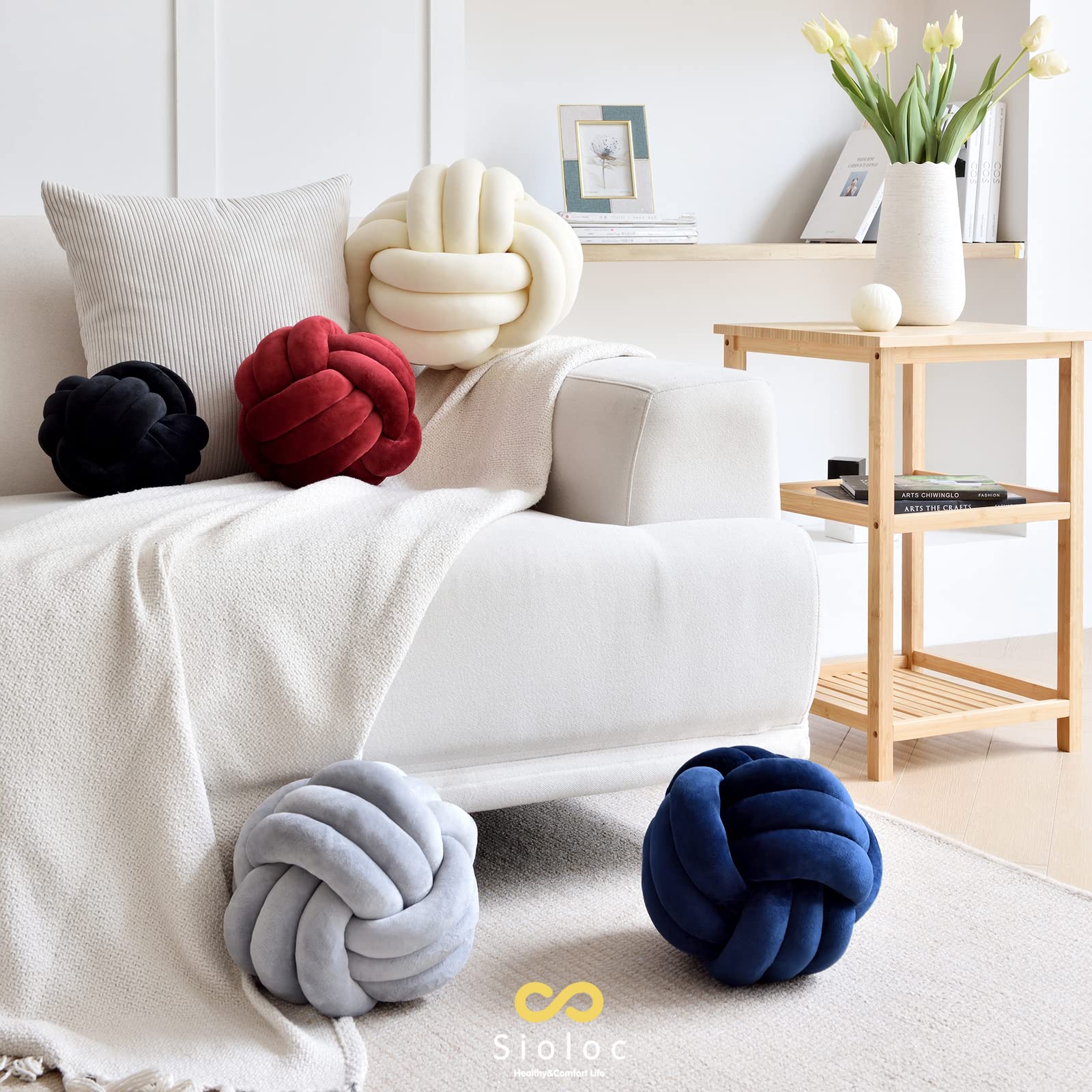 Soft Knot Ball Pillows - Handmade Round Plush Throw Cushion for Home Decor (7.8 Inches, Ivory) | Cozy Living Room Accent, Bedroom Decor & Boho Chic Gift Idea