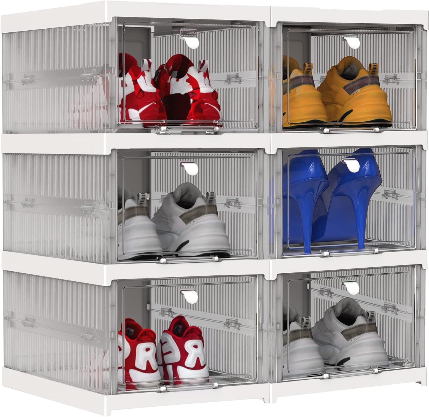 Utopia Home 6-Tier Stackable Shoe Organizer - White Plastic Foldable Shoe Storage for Closet | Space Saving Sneaker & Boot Containers | Perfect for Small Spaces, Dorm Rooms & Apartment Organization