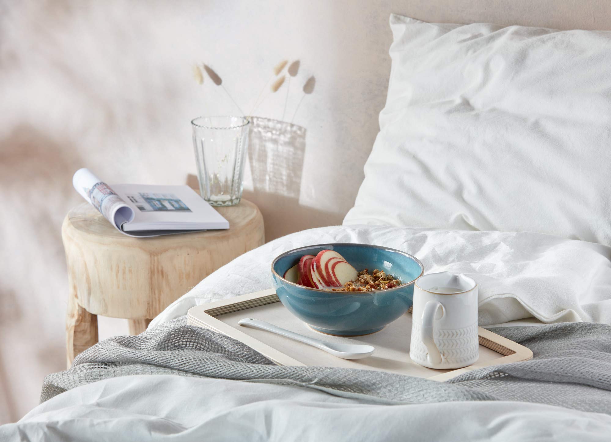 Denby Azure Haze Blue 4-Piece Stoneware Cereal Bowl Set - 820ml Porridge & Soup Bowls - Dishwasher, Microwave & Freezer Safe - Chip-Resistant Ceramic with Blue-White Gradient Glaze - Perfect for Breakfast, Snacks & Family Dining