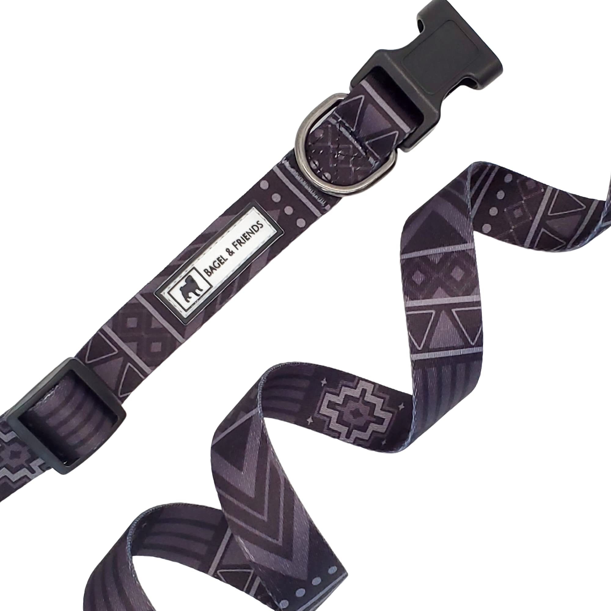 Premium Matching Dog Collar & Leash Set - Adjustable XS/S/M/L Sizes for Male & Female Dogs - Durable Black Tribal Pattern - Perfect for Training, Walks & Outdoor Adventures