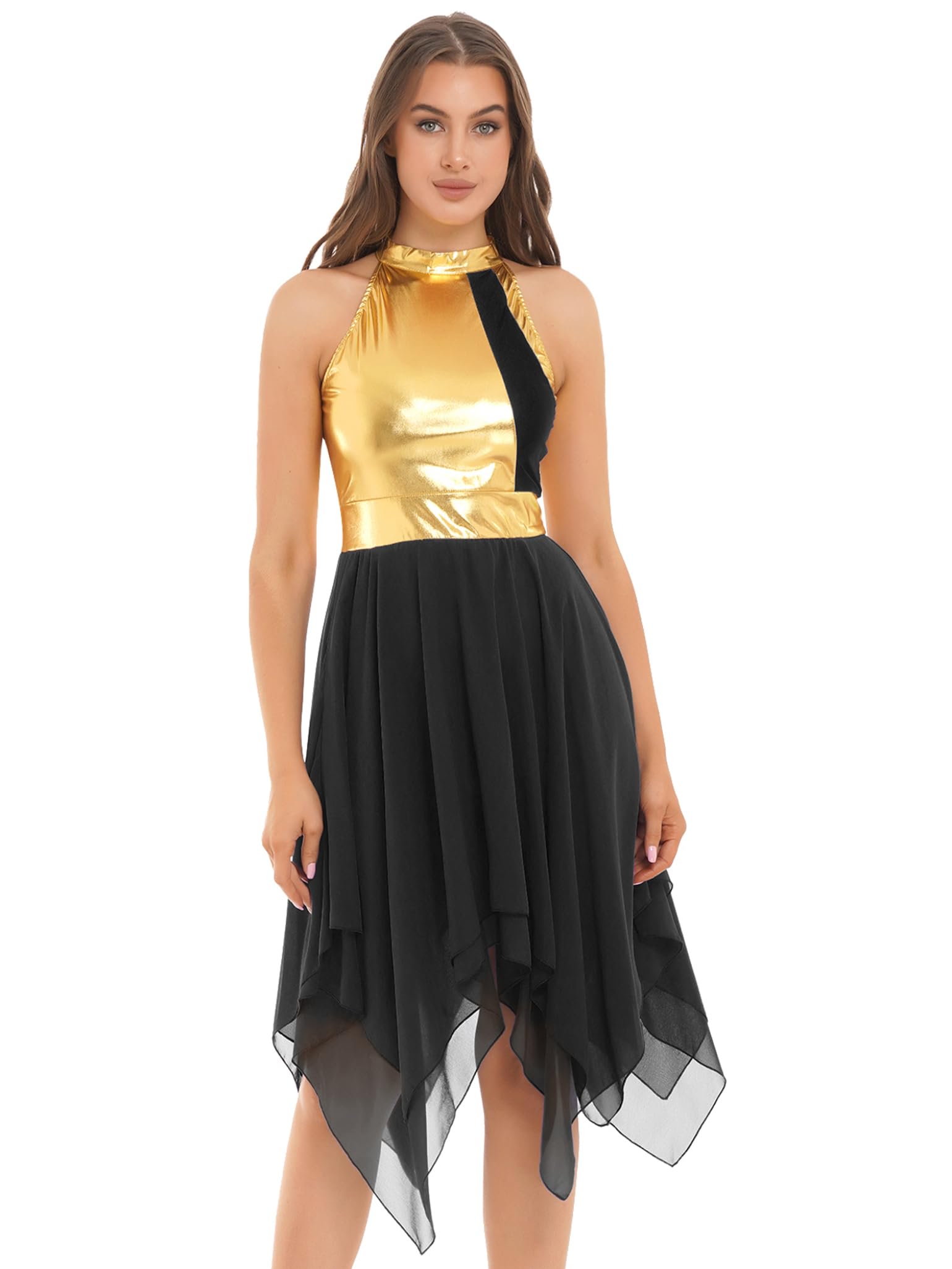 Women's Liturgical Praise Dance Dress - Color Block Sleeveless Tunic with Asymmetrical Hem - Worship & Lyrical Dance Costume for Church Performances & Spiritual Events