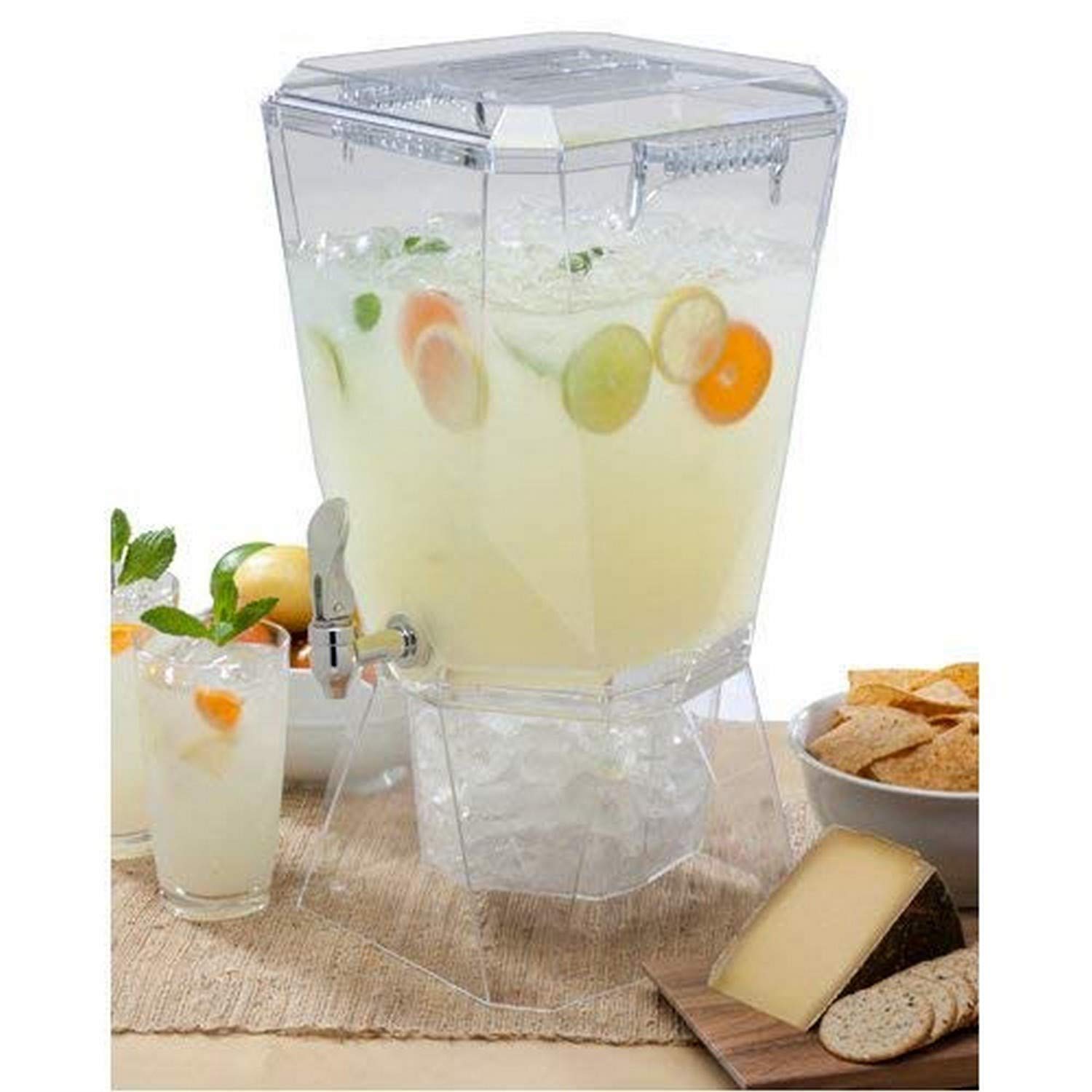 CreativeWare 3.5 Gallon Clear Beverage Dispenser with Base & Name Clip - Perfect for Parties, Weddings, and Outdoor Events