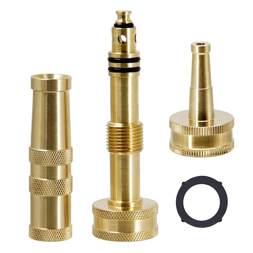 2Pcs Heavy Duty Solid Brass Adjustable Twist Hose Nozzle - High Pressure Jet Sweeping Sprayer for Car Wash, Watering Flowers, Garden & Outdoor Cleaning - Durable Spray Gun Attachment for Home & Garden Use