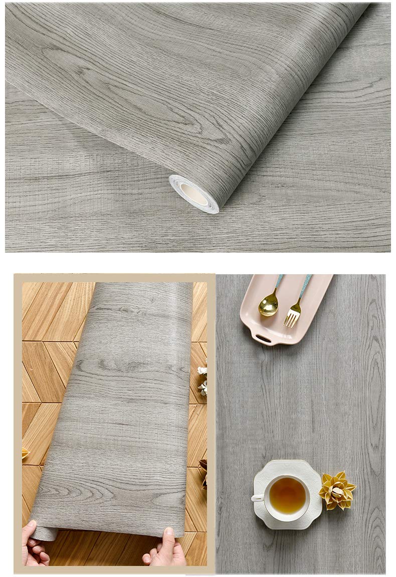 Self-Adhesive Barnwood Gray Wood Contact Paper - Peel and Stick Wallpaper for Walls, Floors, Kitchen Cabinets, Shelves, Tables, Countertops, Desks & Furniture - 15.7