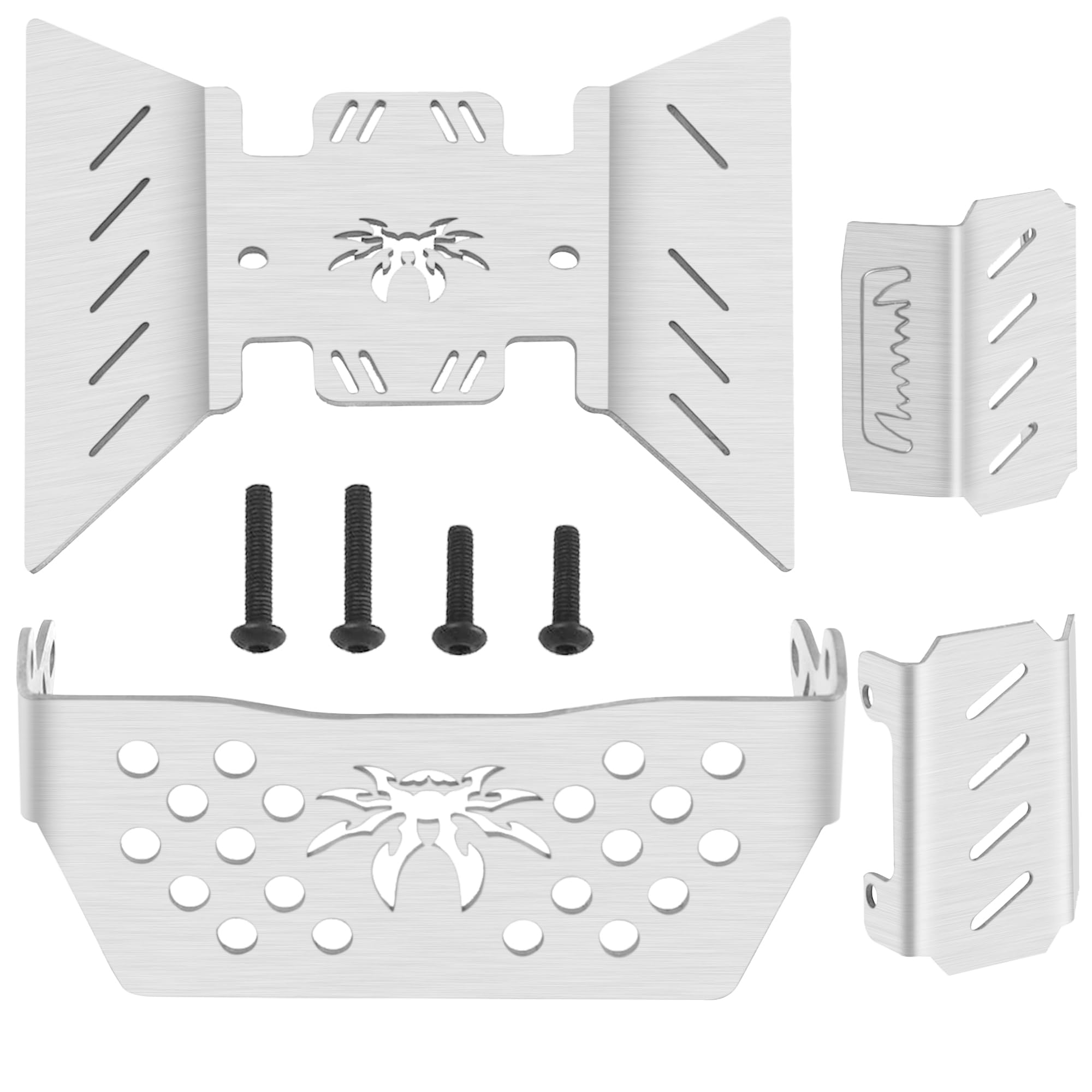 4Pcs ShreGoo Stainless Steel RC Skid Plate - Heavy Duty Chassis Armor Protector for Axial SCX10-III AXI03007 1/10 Scale RC Crawler Truck | Off-Road Protection & Rock Crawling Accessory