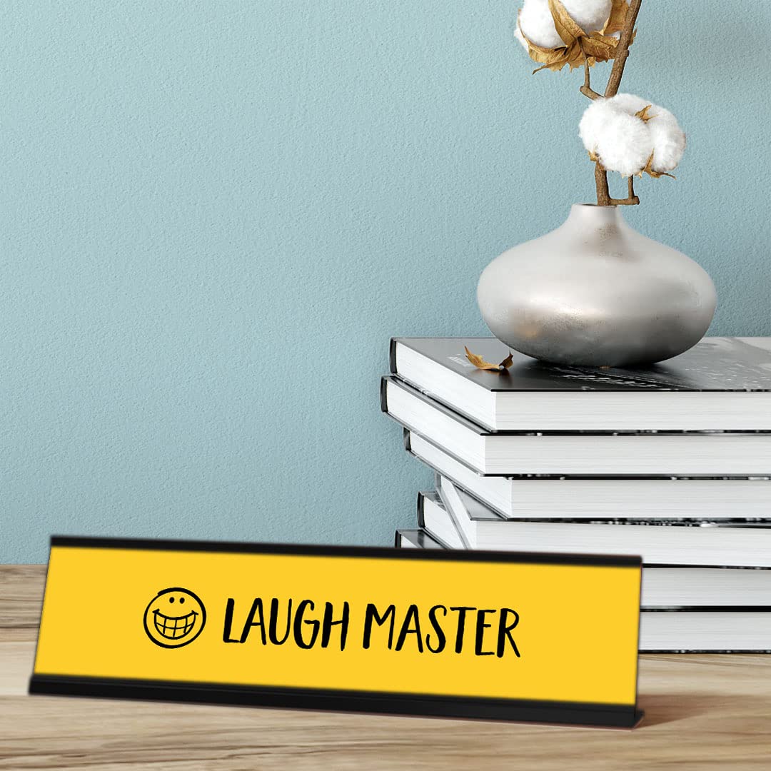 Laugh Master Black Frame Desk Sign (2x8 Inches) - Funny Office Decor for Workstations, Reception Desks & Home Offices