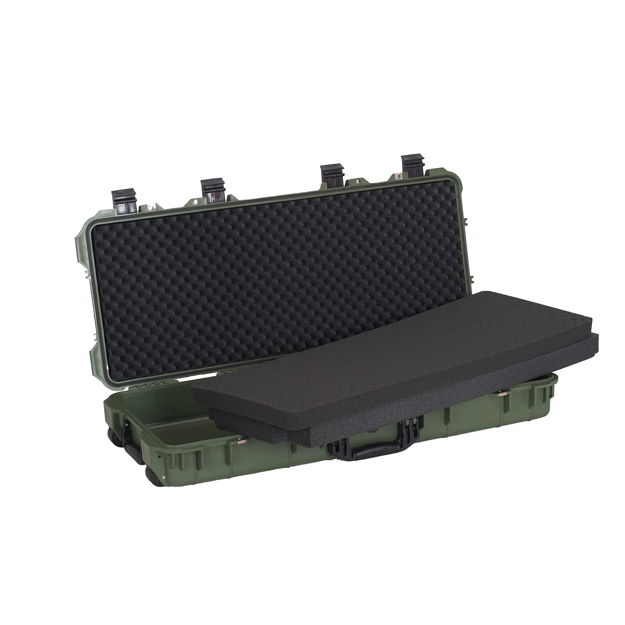 MEIJIA Waterproof Rolling Rifle Case with Wheels & Foam - for Guns, Shotguns, Airsoft (Outdoor/Shooting Range)