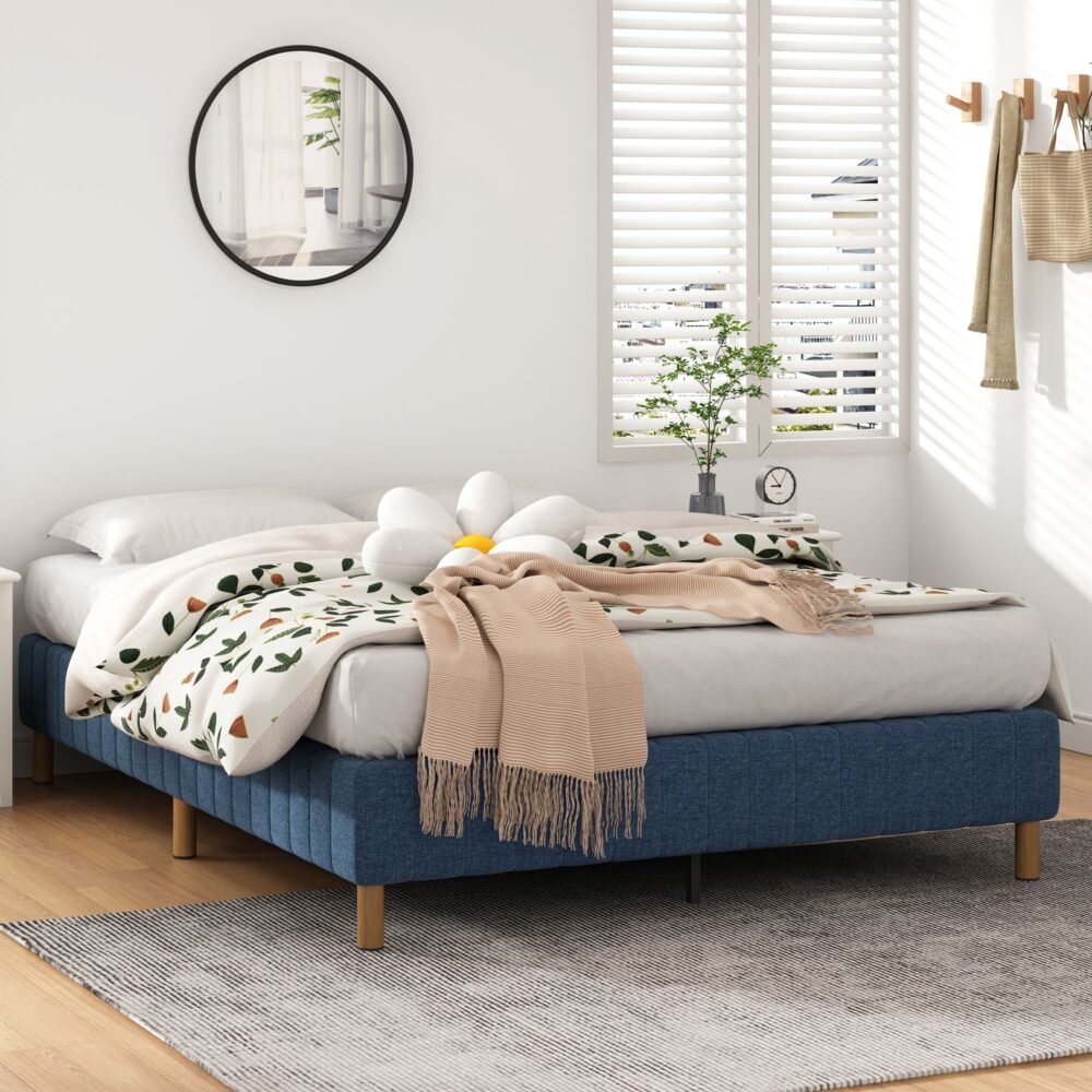 King Size Metal Bed Frame with Mattress Foundation - Heavy Duty Steel Platform Bed in Blue | Perfect for Master Bedrooms, Guest Rooms & Dormitories