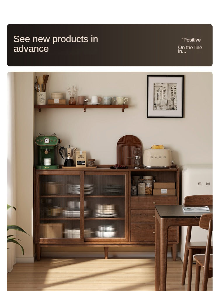 Modern Solid Wood Sideboard with Glass - Black Walnut & Oak - Perfect for Living Room, Dining Room, or Entryway Storage