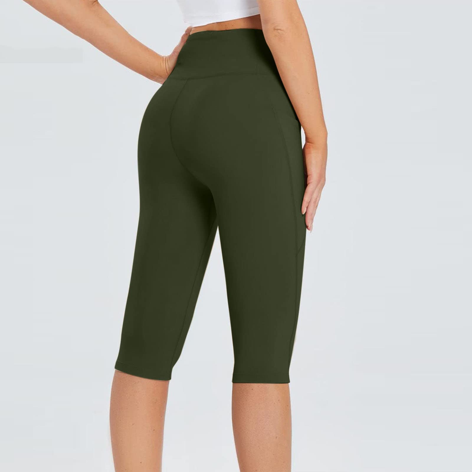 Women's High Waisted Capri Yoga Pants with Pockets - Summer Skinny Knee-Length Workout Leggings for Running, Gym & Lounge Wear