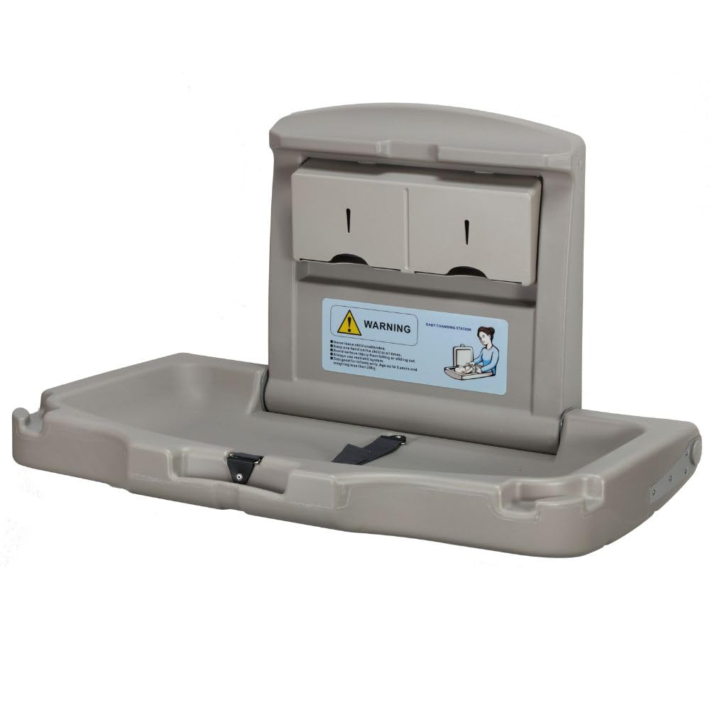 Wall Mounted Folding Baby Changing Station - Commercial Grade Diaper Changing Table for Public Restrooms & Daycares - Space Saving Grey Changing Unit (Perfect for Restaurants, Airports & Shopping Malls)