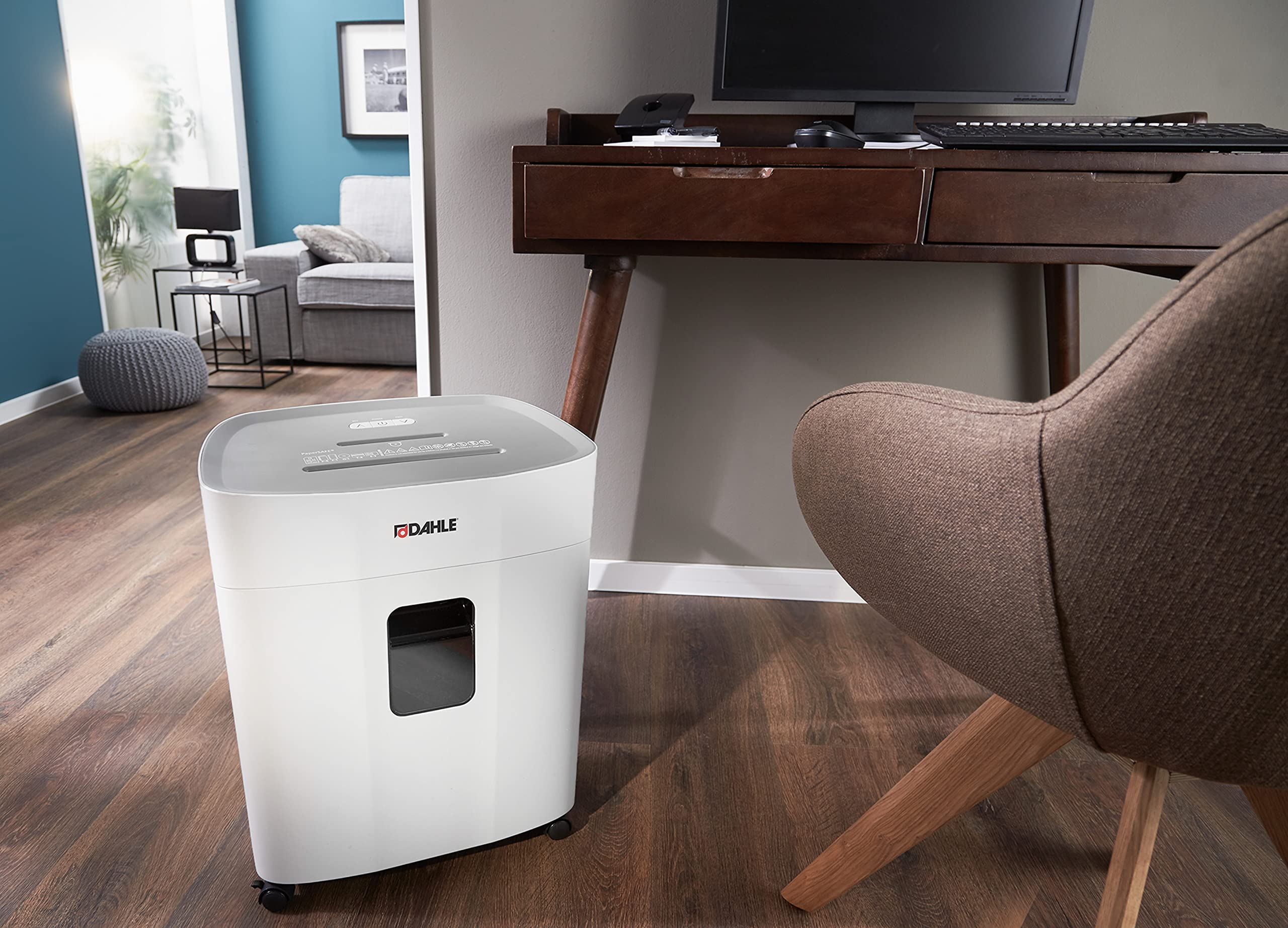 Dahle PaperSAFE PS 380 Oil-Free Paper Shredder with Jam Protection - P-4 Security Level - 15 Sheet Capacity - Shreds CDs, Staples, Paper Clips & Credit Cards - Ideal for Home Office & Small Business Document Security