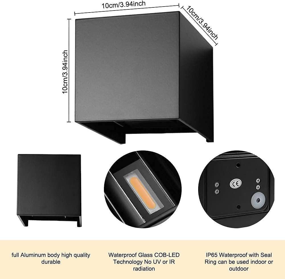 Dimmable LED Wall Sconce Light - 7W 3000K Warm White Up Down Outdoor Wall Lamp, Waterproof Aluminum Modern Exterior Lighting for Porch, Patio, Garden, and Facade