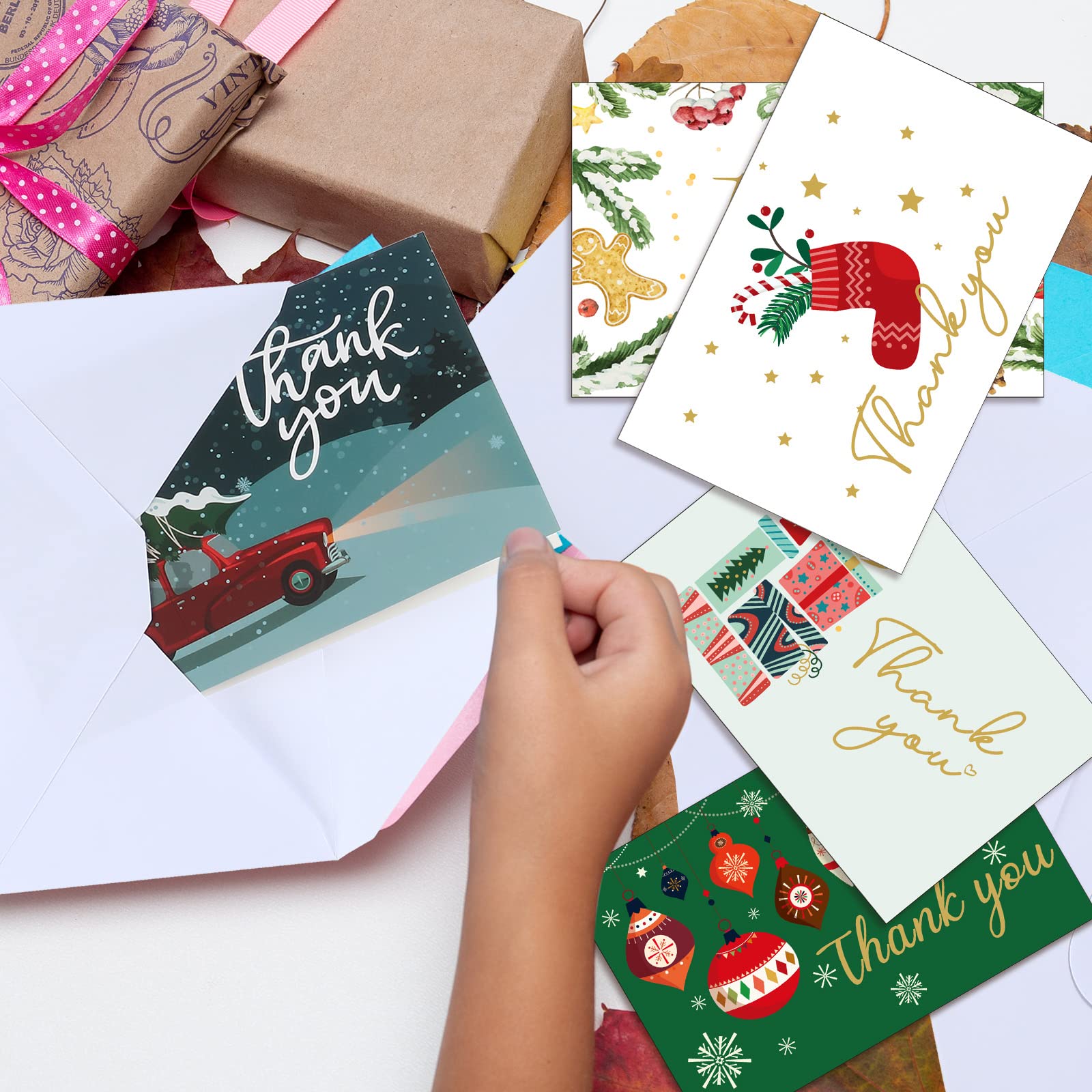 24-Piece Christmas Thank You Cards Set with Envelopes & Stickers - 6 Festive Designs Including Christmas Tree & Gingerbread - Holiday Greeting Cards for Gifts, Parties & Office Exchanges - Perfect for Xmas Presents, Family & Friends