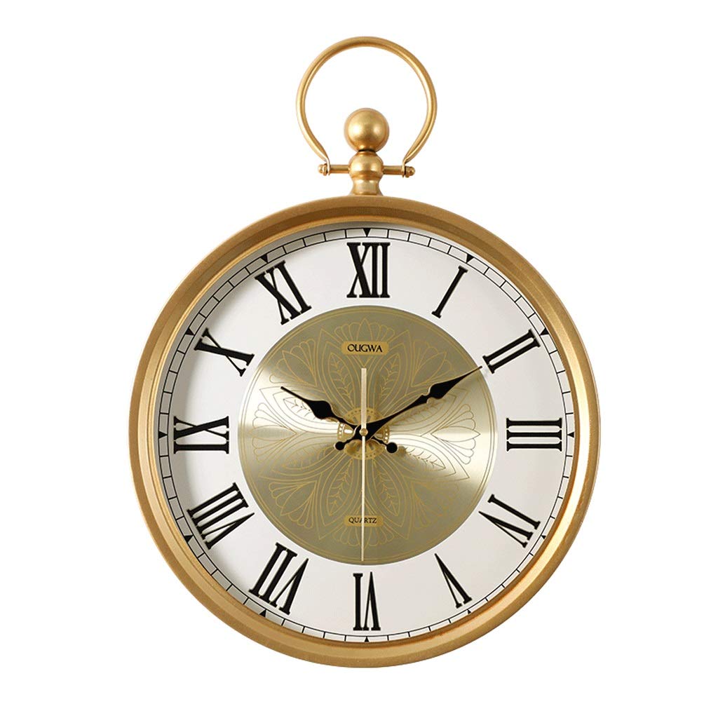 Vintage European Style Large Round Wall Clock - Handmade Wrought Iron Silent Quartz Movement with Sweep Second Hand - Perfect for Living Room, Bedroom & Office Decor (Medium Size)