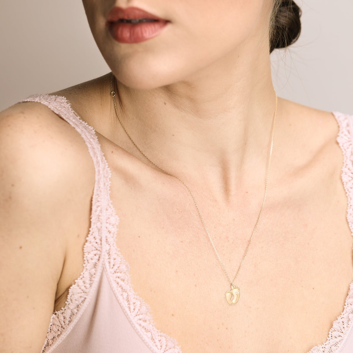 14K Solid Yellow Gold Baby Feet Necklace - Personalized Keepsake Jewelry for Moms, Perfect Gift for Mother's Day, Baby Shower & Newborn Celebrations