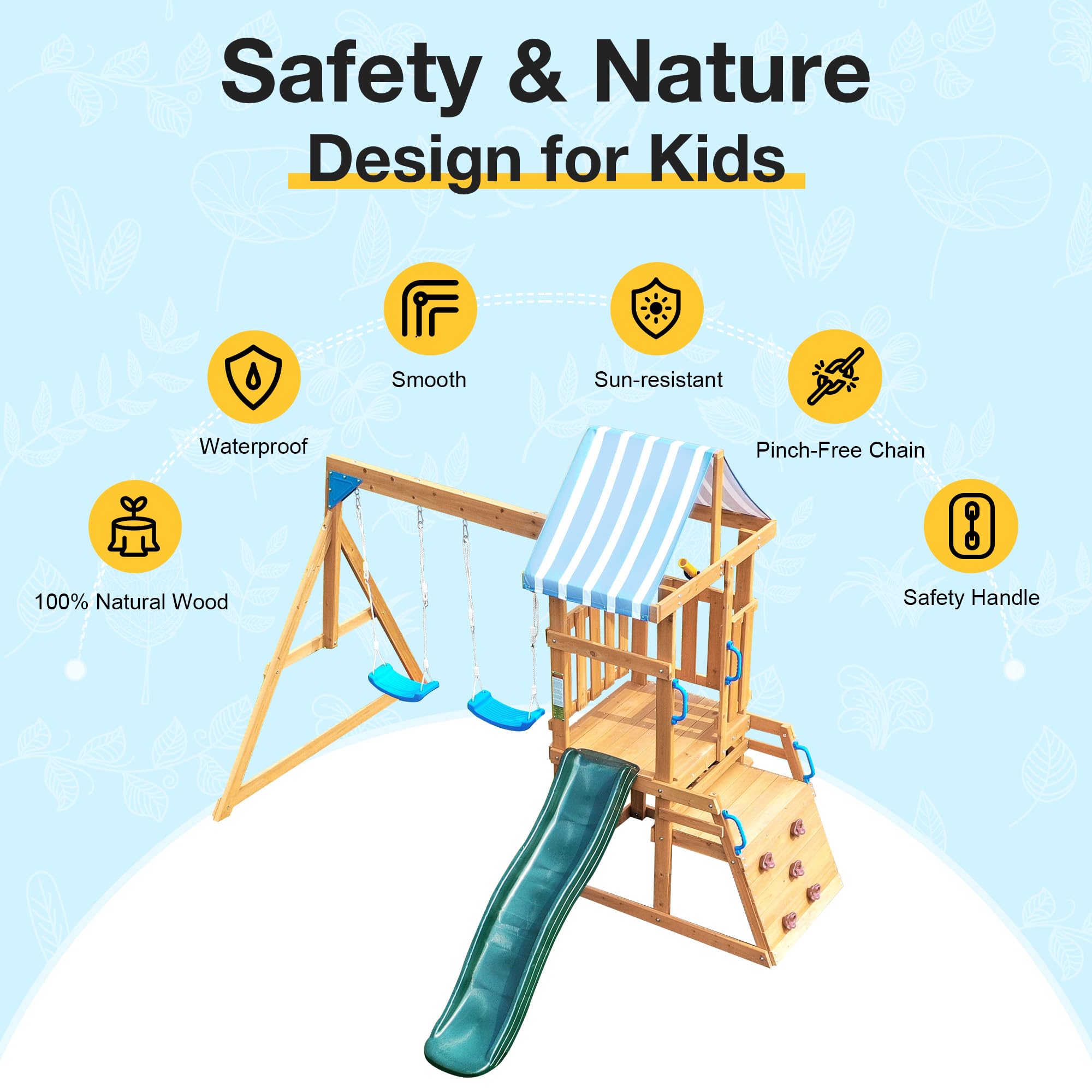 ROBOTIME All-in-One Wooden Swing Set for Backyard - Outdoor Play Equipment with Swings, Slide & Climbing Rope Ladder - Durable Kids Swing Playset for Ages 3-10 - Perfect for Backyard Fun, Playground & Outdoor Activities
