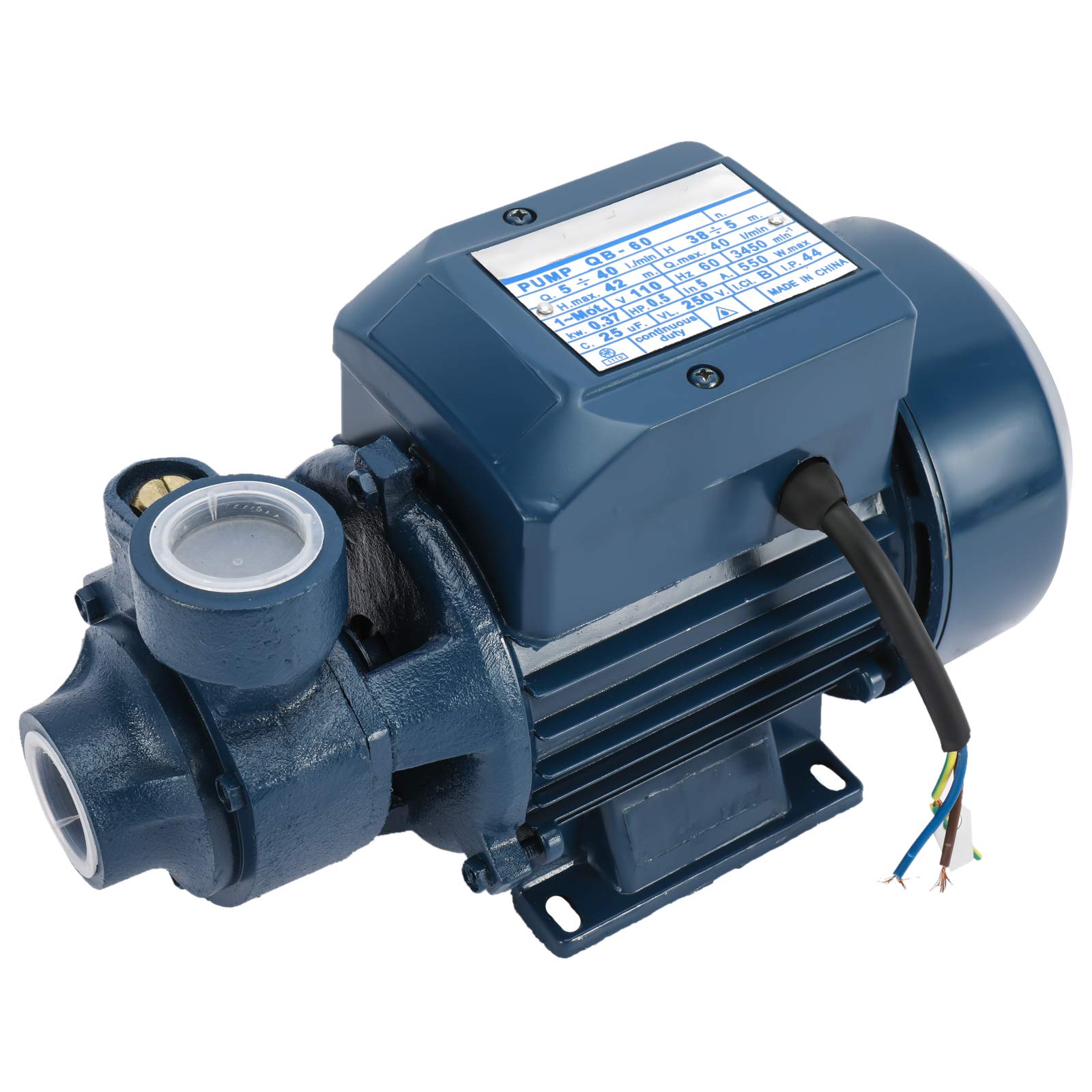 KUNTEC 1/2HP Centrifugal Clear Water Pump - Electric Industrial Grade for Farm, Pool & Pond Use - Perfect for Irrigation, Water Transfer and Fountain Applications