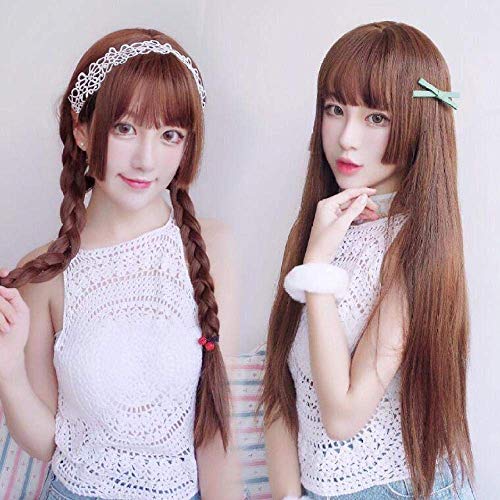 Anime Cosplay Wig for Women - Long Straight Hair with Bangs, Korean Fashion Full Headpiece, Dark Brown & Light Brown Options - Perfect for Halloween, Cosplay Events, and Themed Parties