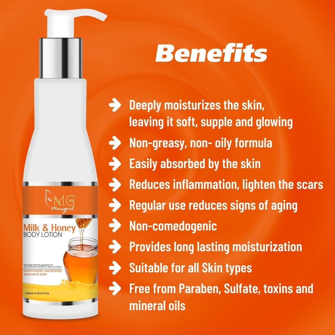 MGmeaygirl Milk & Honey Body Lotion for Dry Skin - Deep Moisturizing, Non-Greasy Formula, 6.7oz - Perfect for Daily Hydration & Nighttime Skincare Routine
