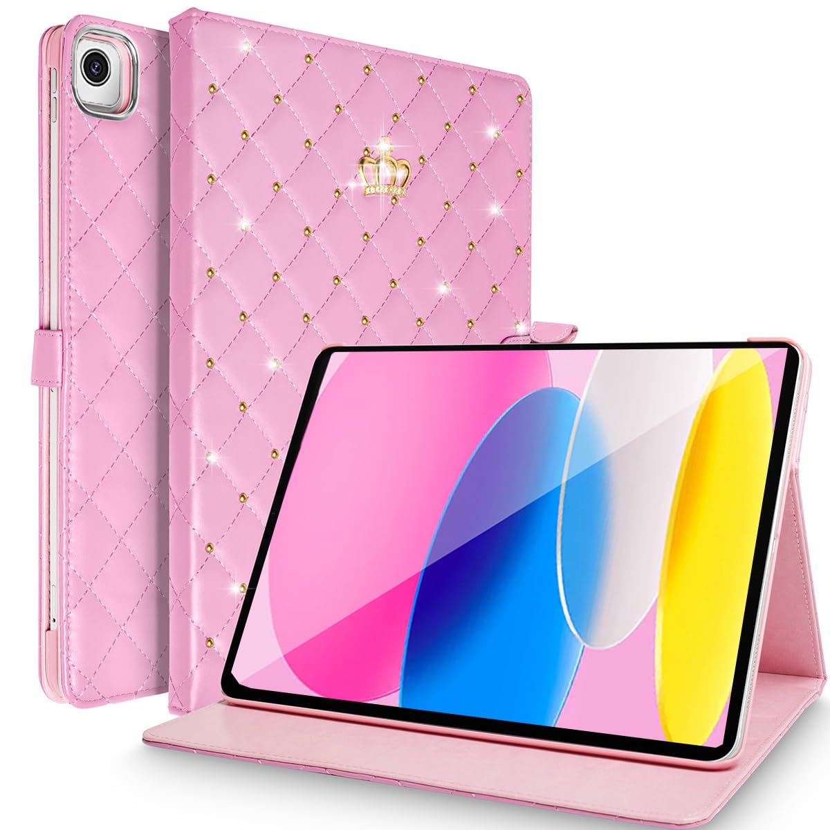 Elegant Pink Rhinestone PU Leather Case for iPad Air 3rd Gen 10.5
