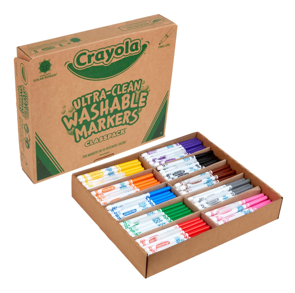 Crayola Ultra Clean Washable Markers Classpack - 200 Count Bulk Markers for Classroom, School & Art Supplies for Kids & Teachers (10 Vibrant Colors) - Perfect for Classroom Activities, Art Projects & Creative Learning