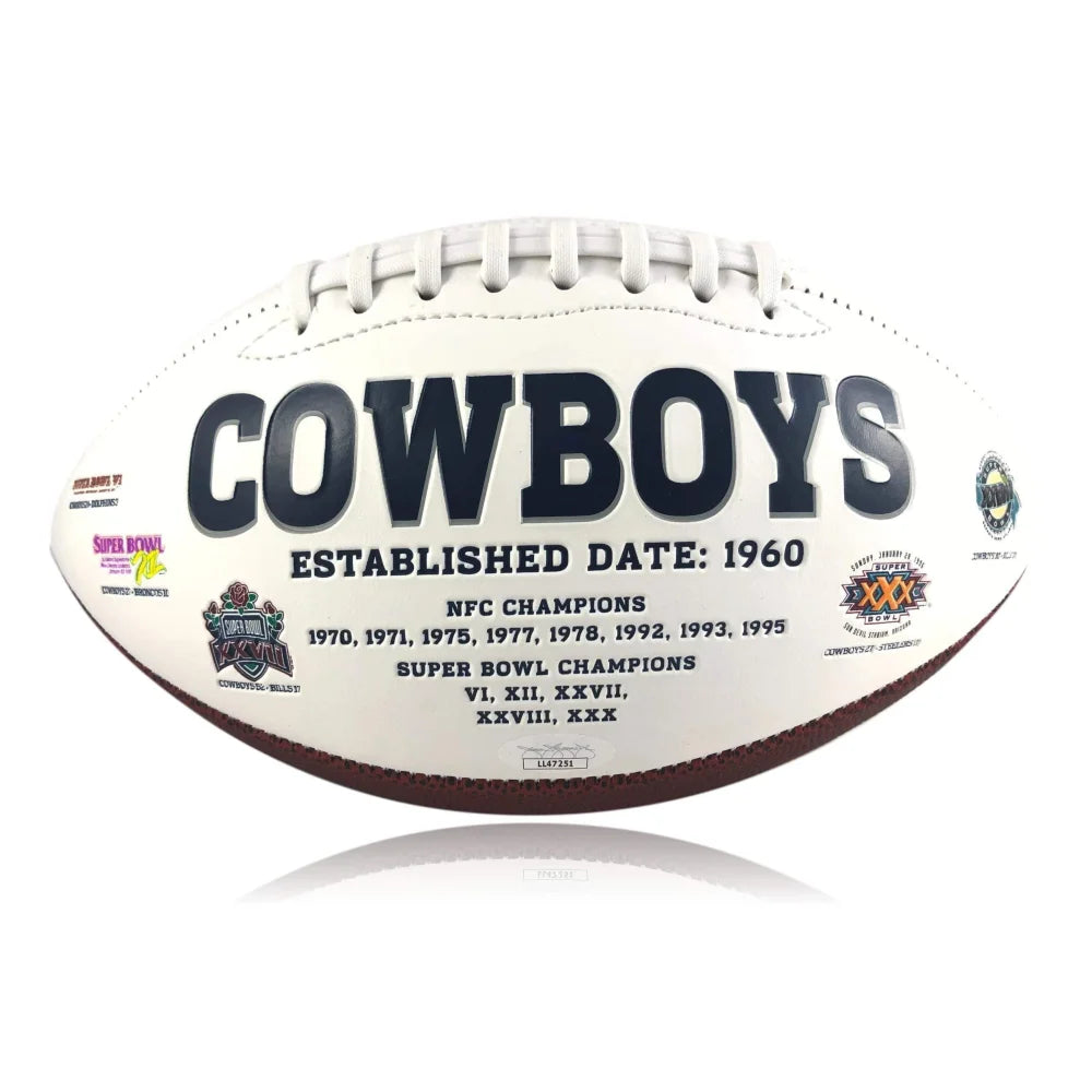 Michael Irvin Autographed Dallas Cowboys Football - Hand Signed White Panel with JSA COA - Perfect for NFL Memorabilia Collectors and Cowboys Fans