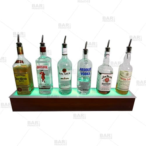 BarConic® LED Liquor Bottle Display Shelf - Adjustable Mahogany Wood Bar Shelf with Built-in Lights - Perfect for Home Bars, Restaurants & Retail Stores