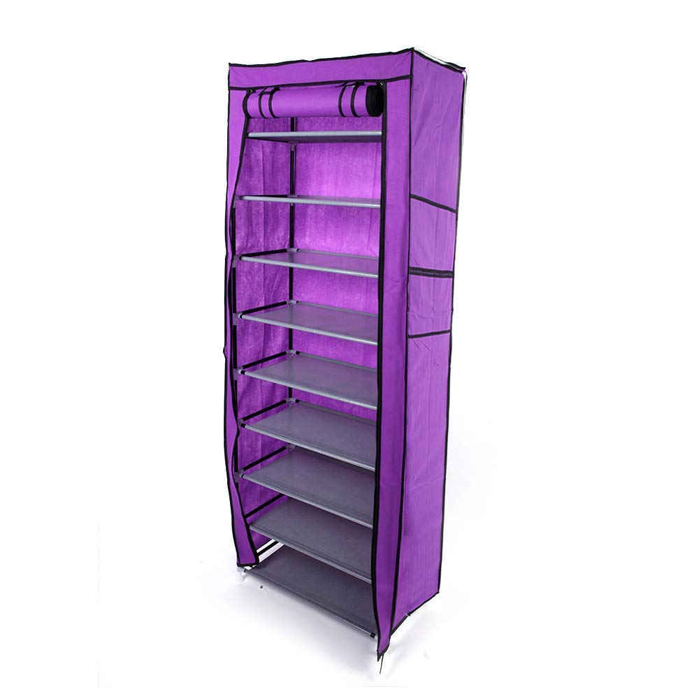 10-Tier Shoe Rack with Cover - Space Saving Shoe Storage Cabinet Organizer for Closet, Bedroom & Entryway - Durable Purple Shoe Shelf for Sneakers, Boots & Heels