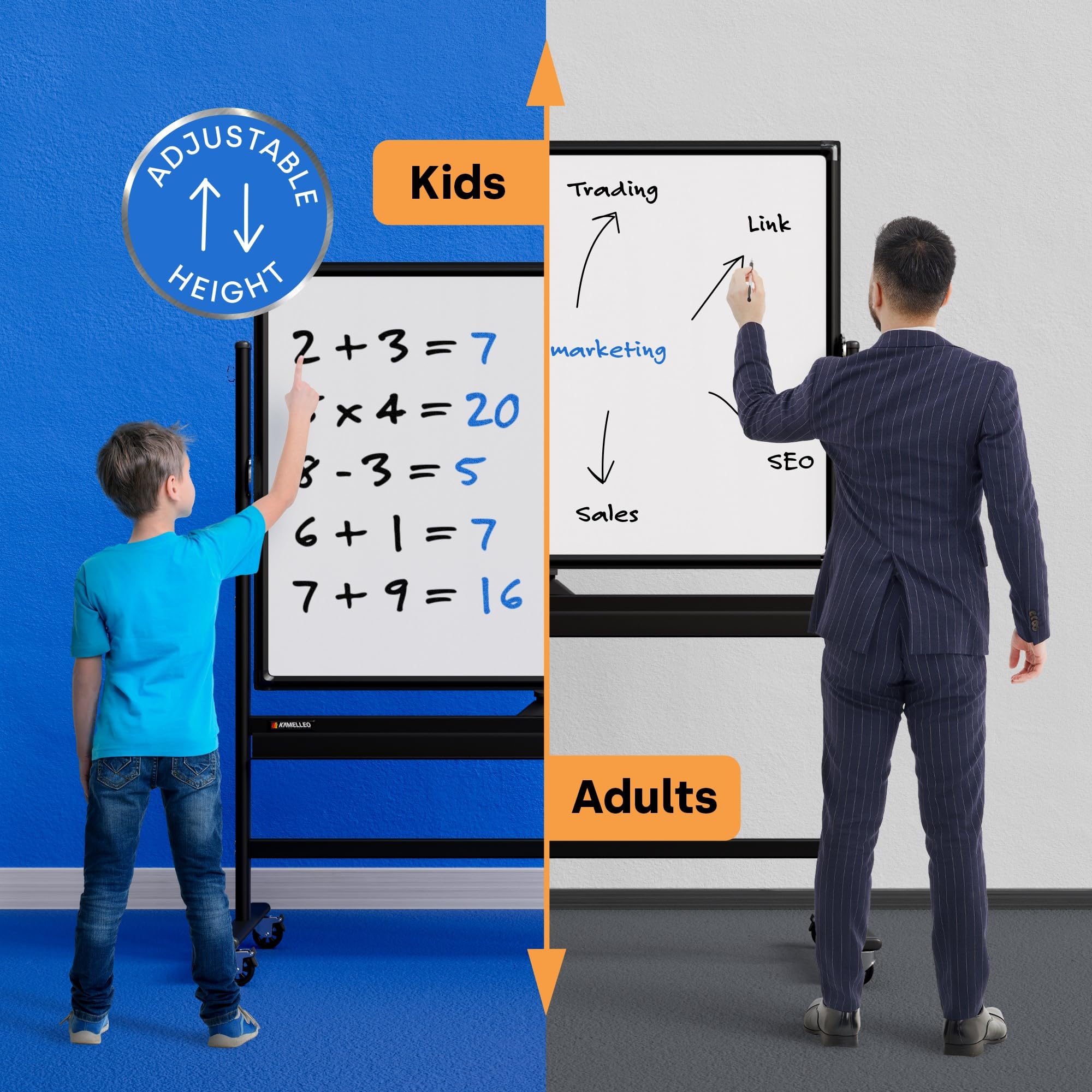 48 x 36 Inch Magnetic Rolling Whiteboard - Double-Sided Mobile Dry Erase Board with Stand & Wheels - Portable Standing Easel for Office Meetings, Classroom Teaching, Home Organization & Creative Brainstorming