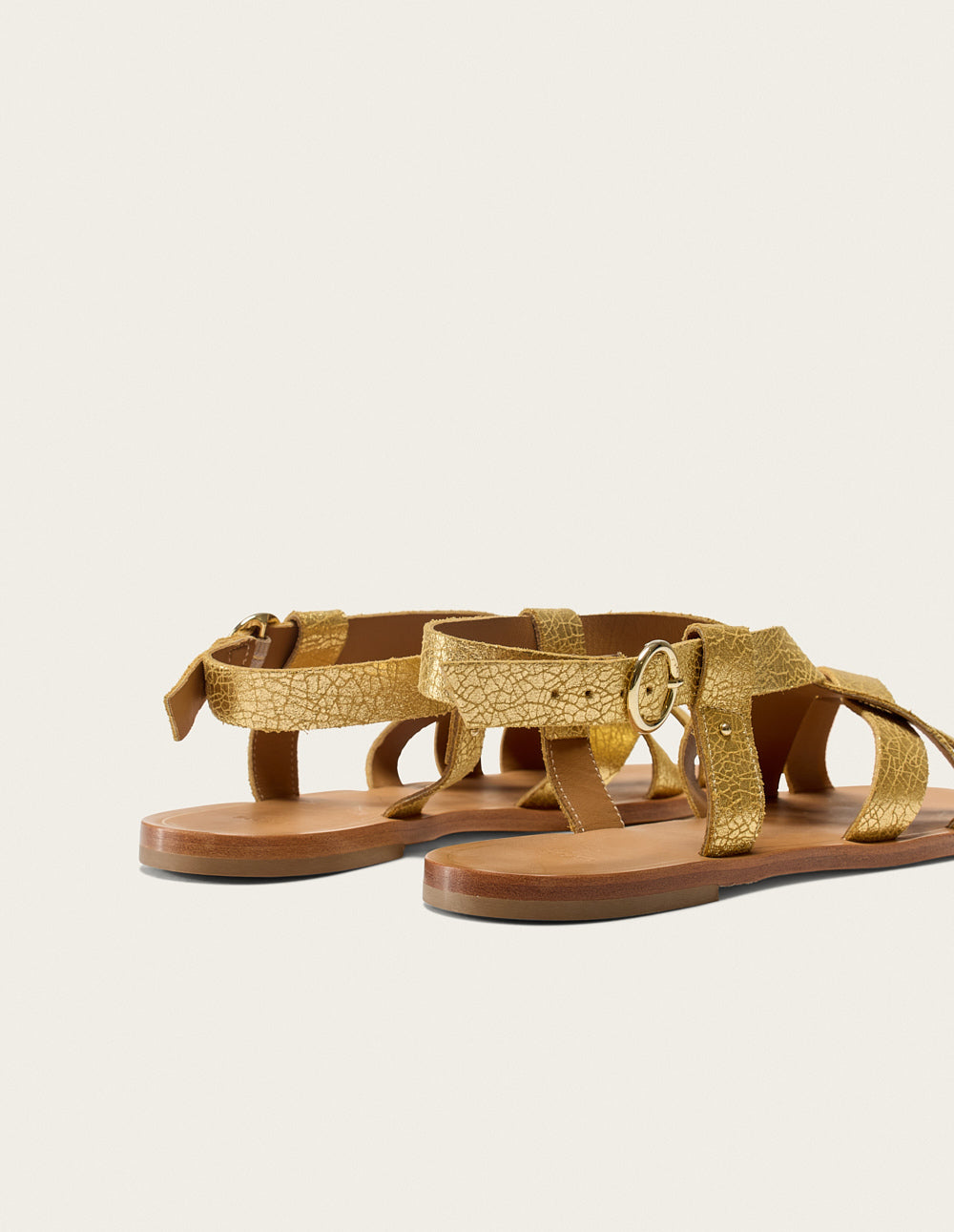Lisa Flat Sandals - Cracked Gold Leather Women's Shoes for Casual Wear & Summer Outfits
