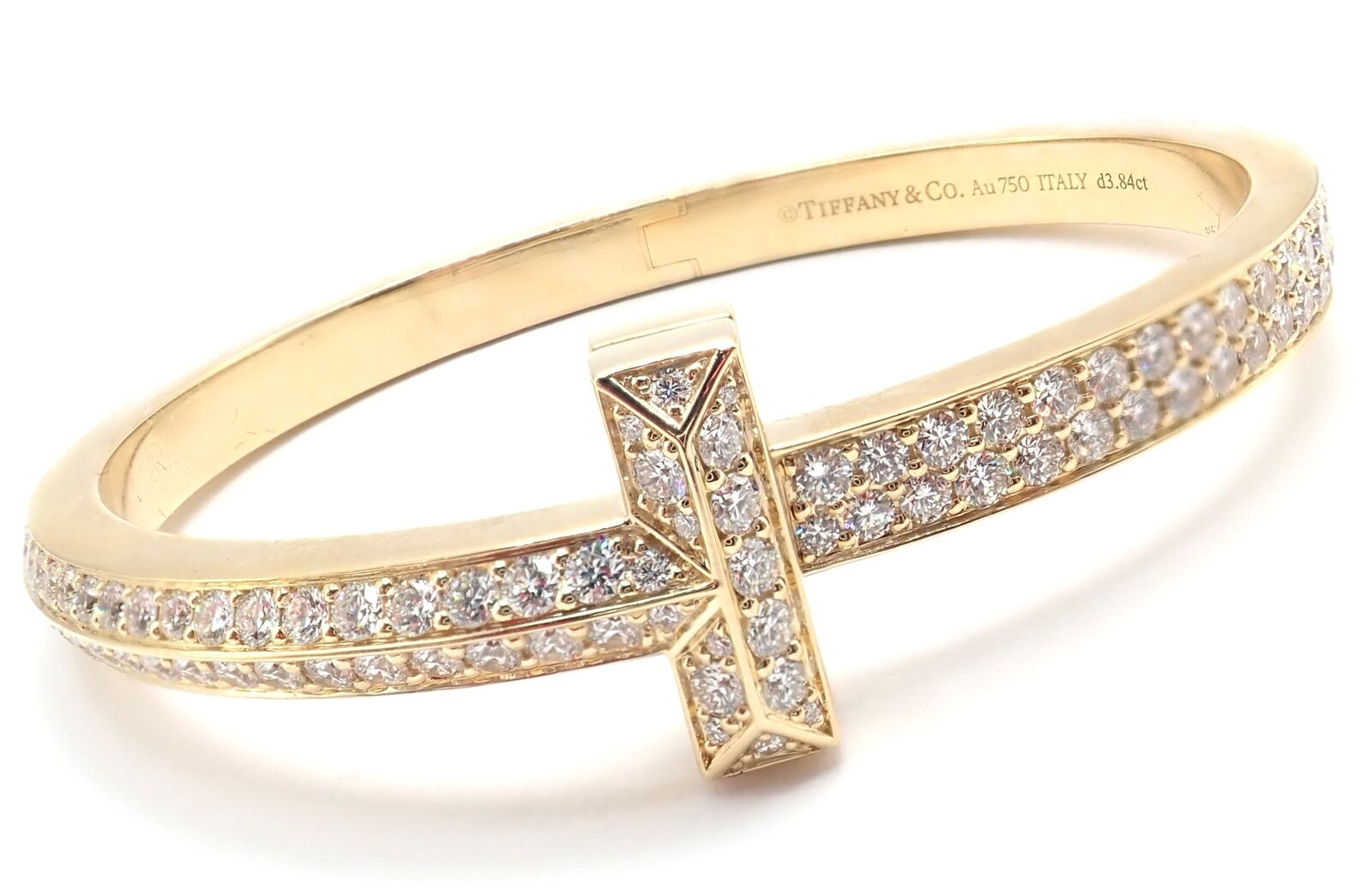 Authentic Tiffany & Co 18k Yellow Gold Diamond T1 Wide Hinged Bangle Bracelet - Luxury Jewelry for Women, Perfect for Weddings, Anniversaries & Special Occasions