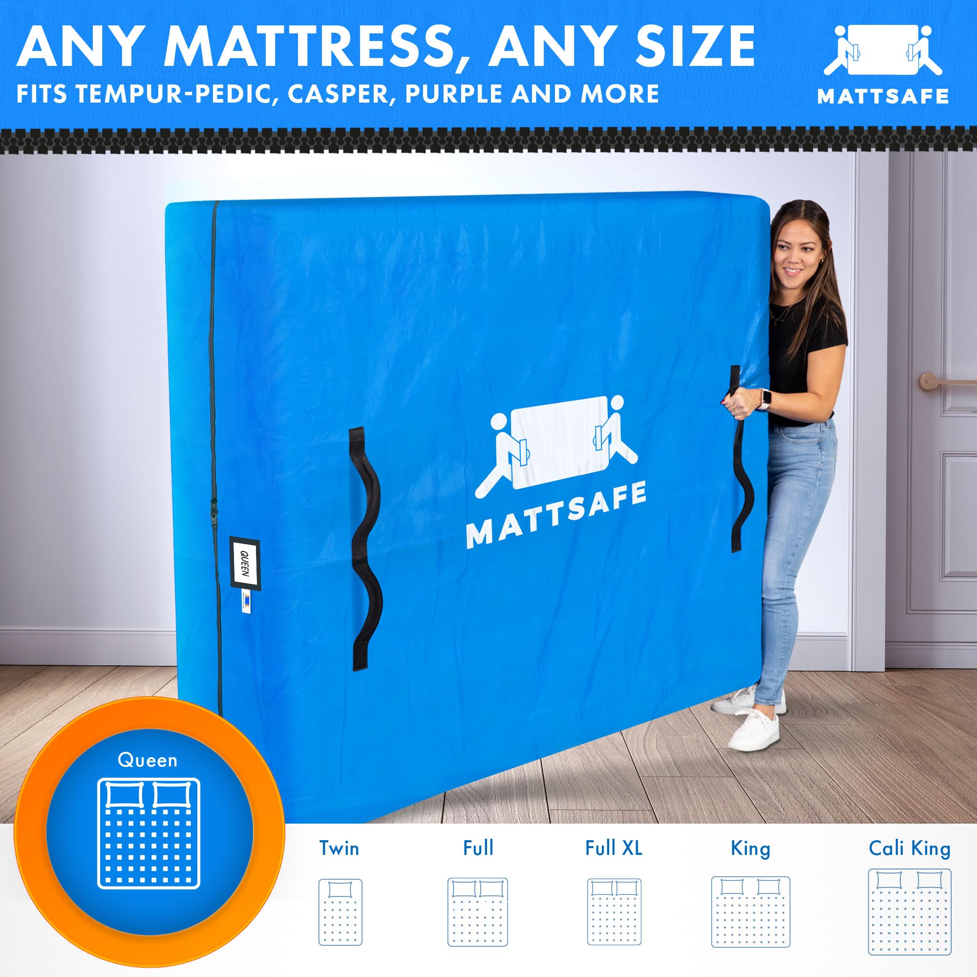 Nordic Elk Heavy Duty Queen Mattress Bags for Moving & Storage - 8 Sturdy Handles, Strong Zipper, Protective Cover | Essential Packing Supplies for Home Relocation, Dorm Move-In, and Long-Term Storage