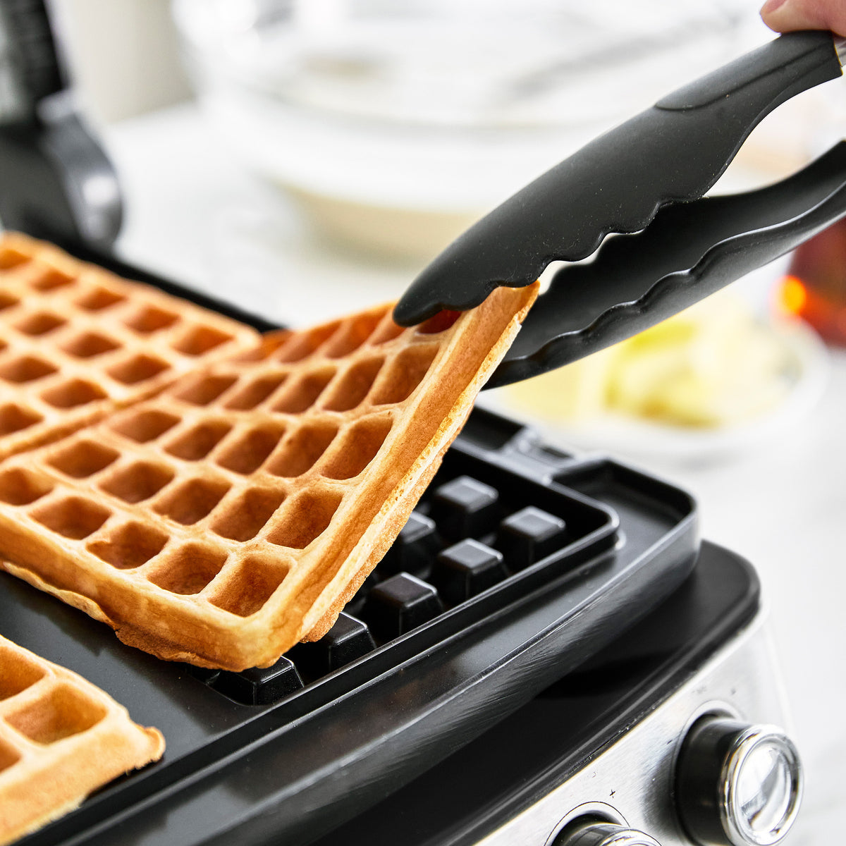 Elite Ceramic Nonstick 4 Square Waffle Maker - Fast Heating, Easy Clean, Perfect for Breakfast & Brunch - Black (Ideal for Home, Restaurant, or Hotel Use)
