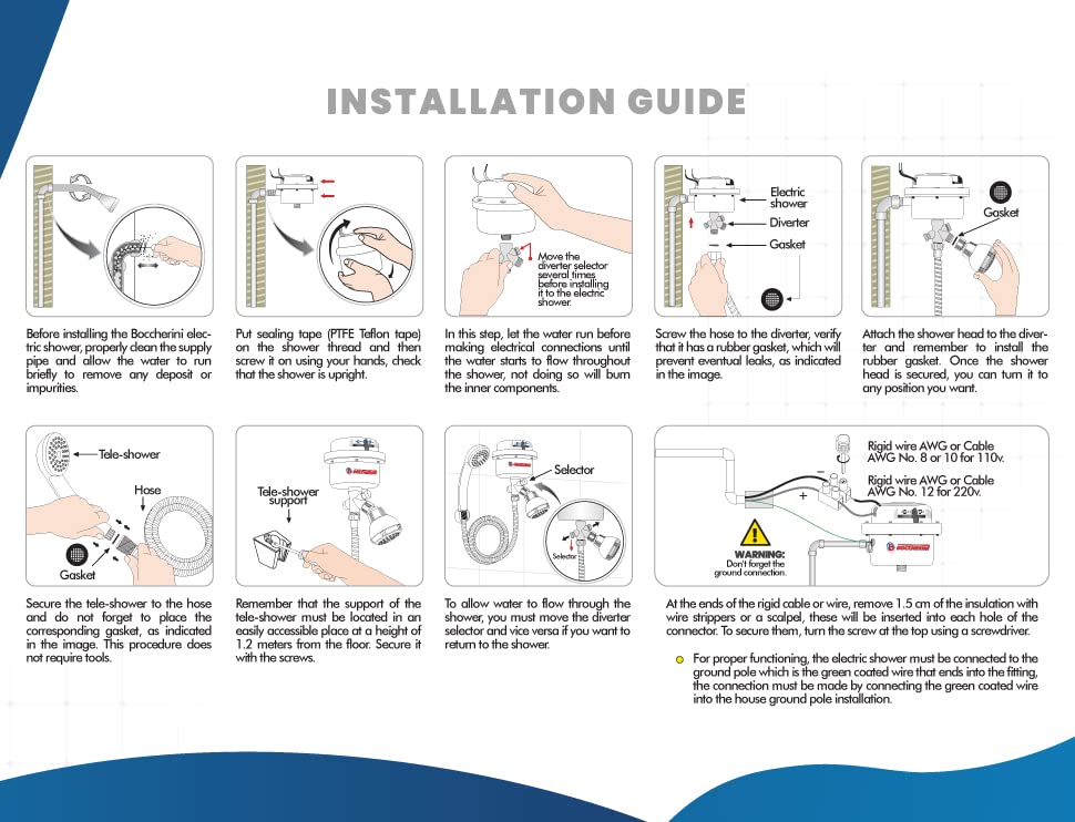 BOCCHERINI 220V/240V Electric Shower Water Heater with 3 Temperature Settings - Instant Hot Water for Bathroom Shower, Perfect for Homes, Apartments & RVs