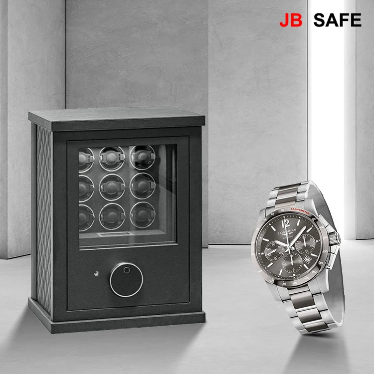 Premium JB Watch Winder & Jewelry Safe with 2 Jewelry Drawers & 9 Watch Winders - Perfect for Luxury Watch Storage & Jewelry Organization at Home or Office