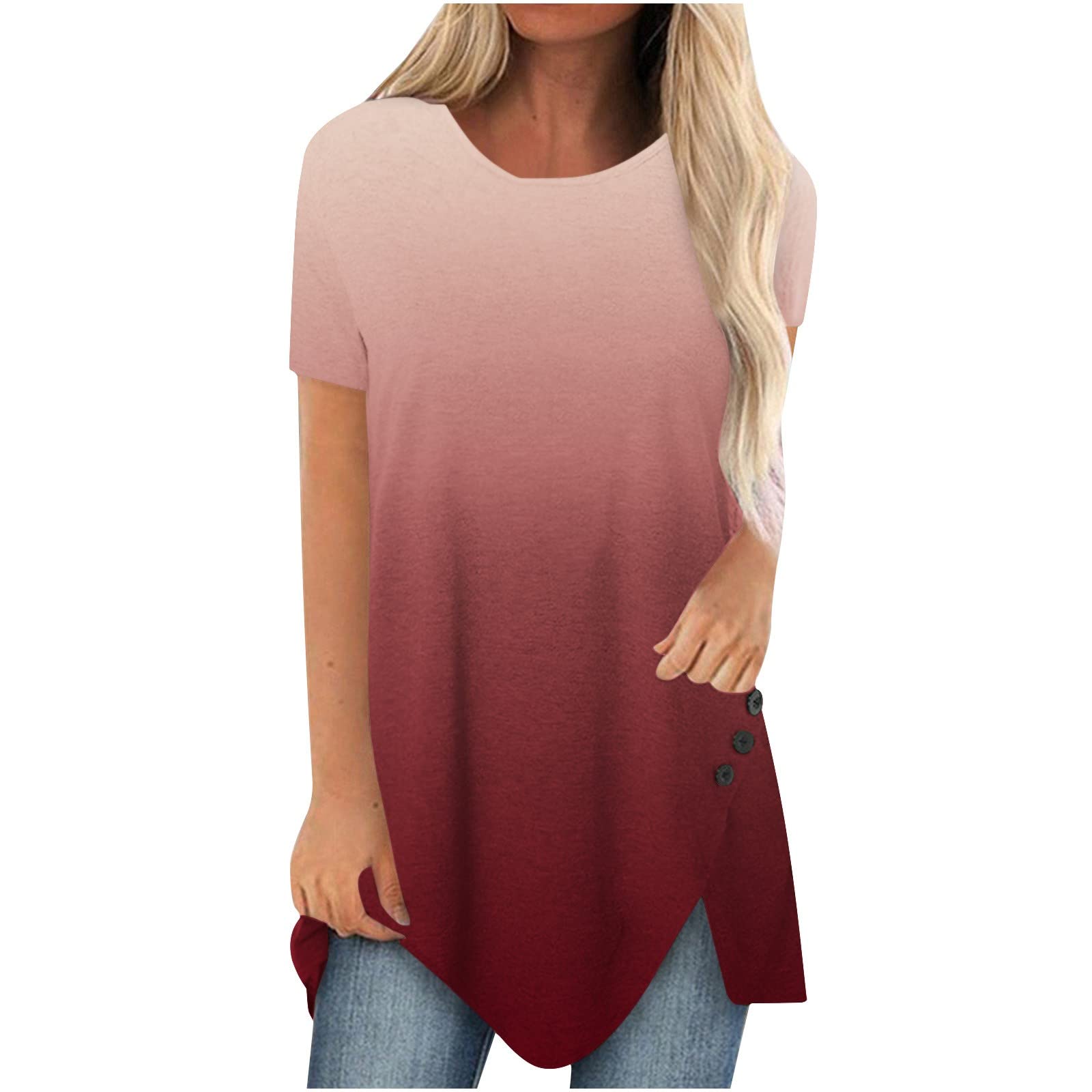 Plus Size Women's Printed Round Neck Short Sleeve Blouse & T-Shirt - Dressy Button Down Top for Casual & Active Wear | Office, Party & Everyday Outfits
