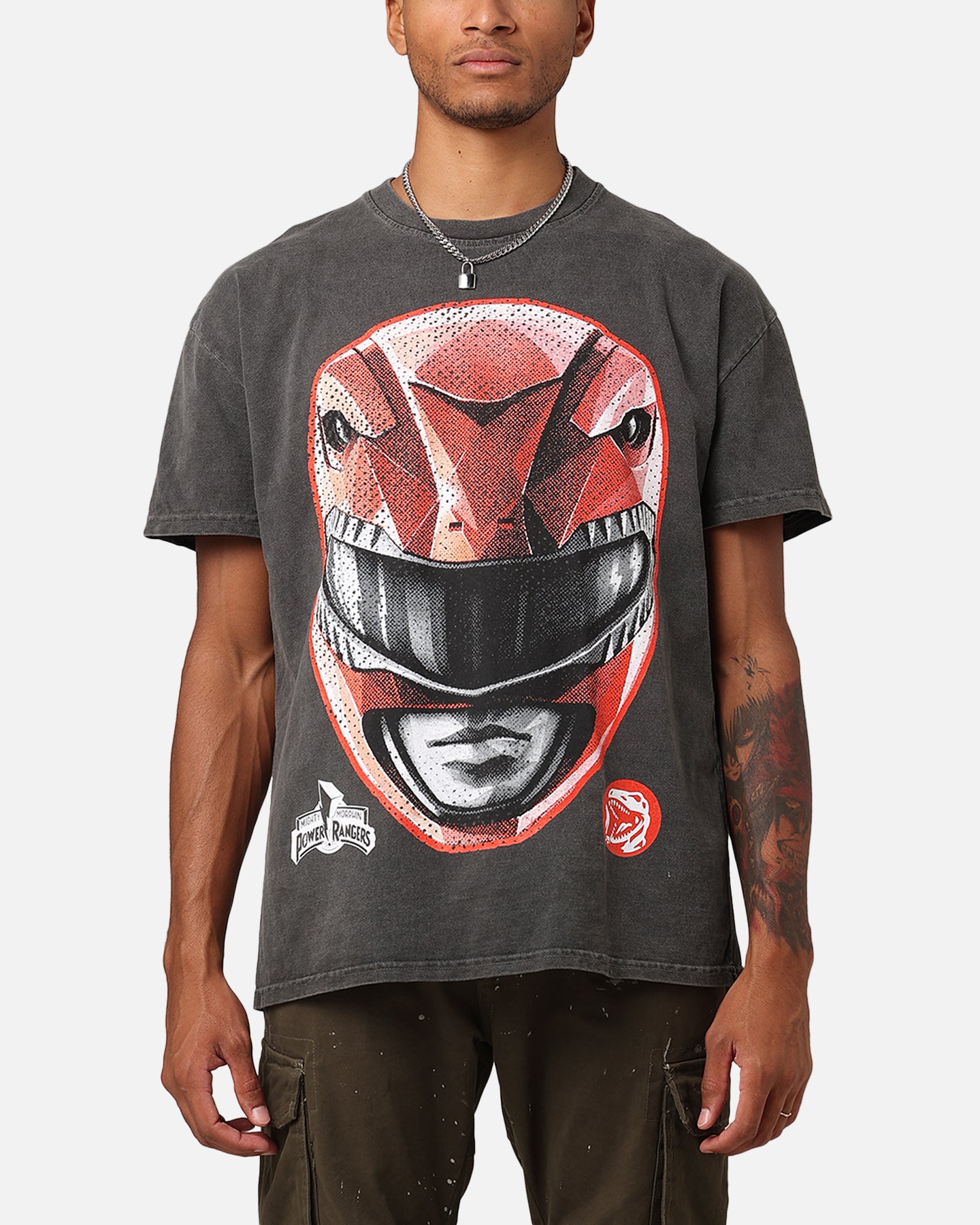 Vintage Power Rangers Red Ranger Big Head Heavyweight T-Shirt - Black Wash | American Thrift | Retro Graphic Tee for Fans & Collectors | Perfect for Cosplay, Casual Wear & Gift Giving