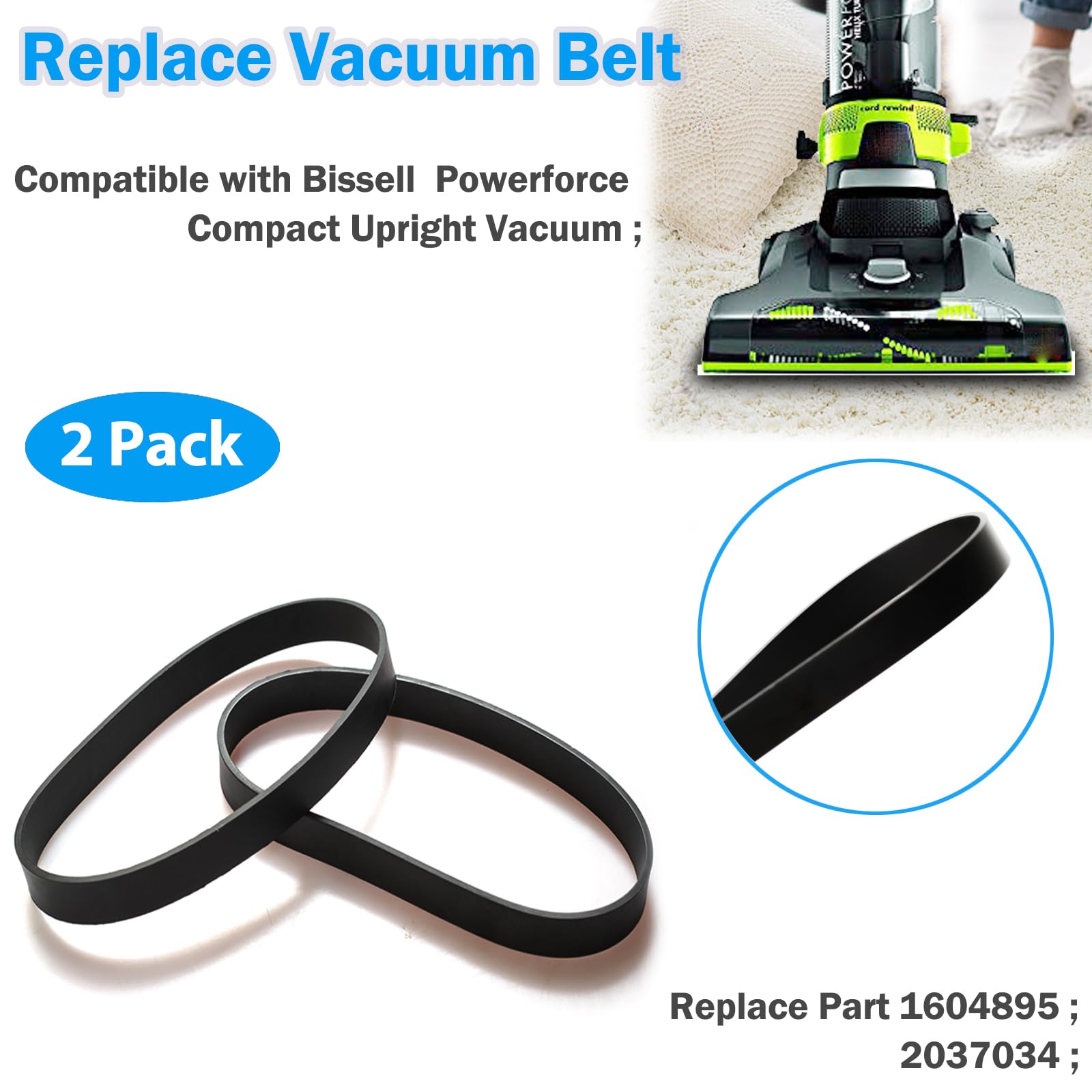 Bissell Vacuum Belts Replacement for PowerForce Compact - Home Cleaning