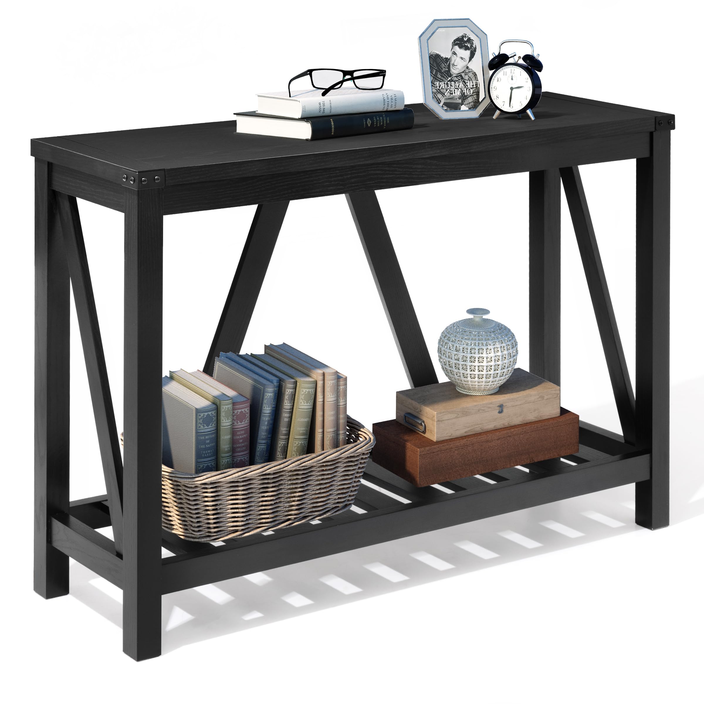 JOINHOM Solid Wood Entryway Console Table with Storage Shelves - Farmhouse Style Sofa Table for Living Room, Hallway & Foyer - Perfect for Home Decor, Keys & Mail Organization