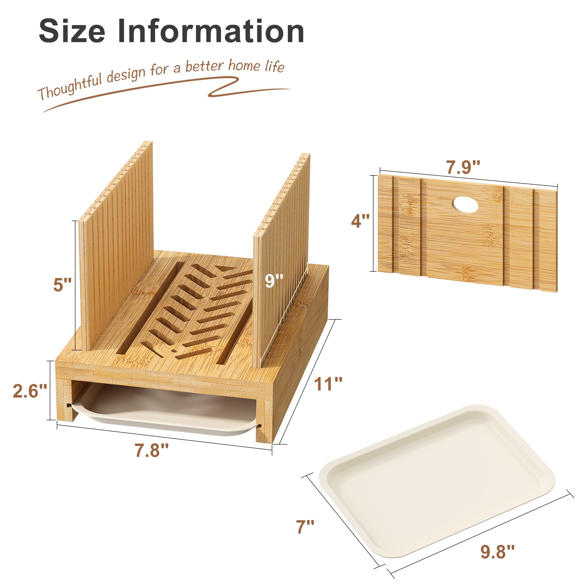 FILWH Adjustable Bamboo Bread Slicer with Crumb Tray - Foldable Wooden Bread Cutting Board for Homemade Loaves, Cakes & Pastries - Perfect for Kitchen, Baking & Meal Prep