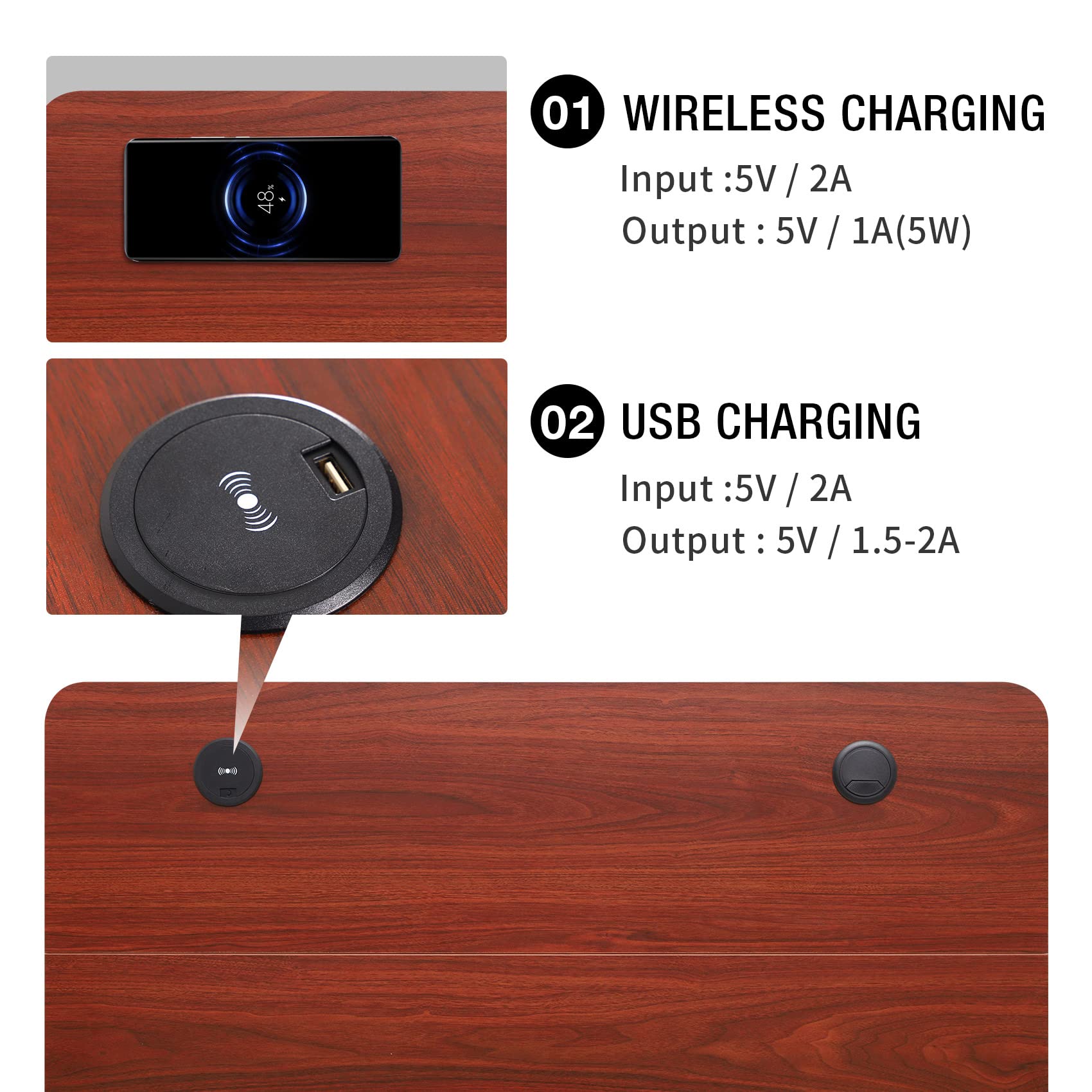 UNICOO Adjustable Height Standing Desk with USB & Wireless Charger - Ergonomic Home Office & Gaming Computer Table (Walnut, M2) - Perfect for Work from Home, Gaming, and Study Spaces
