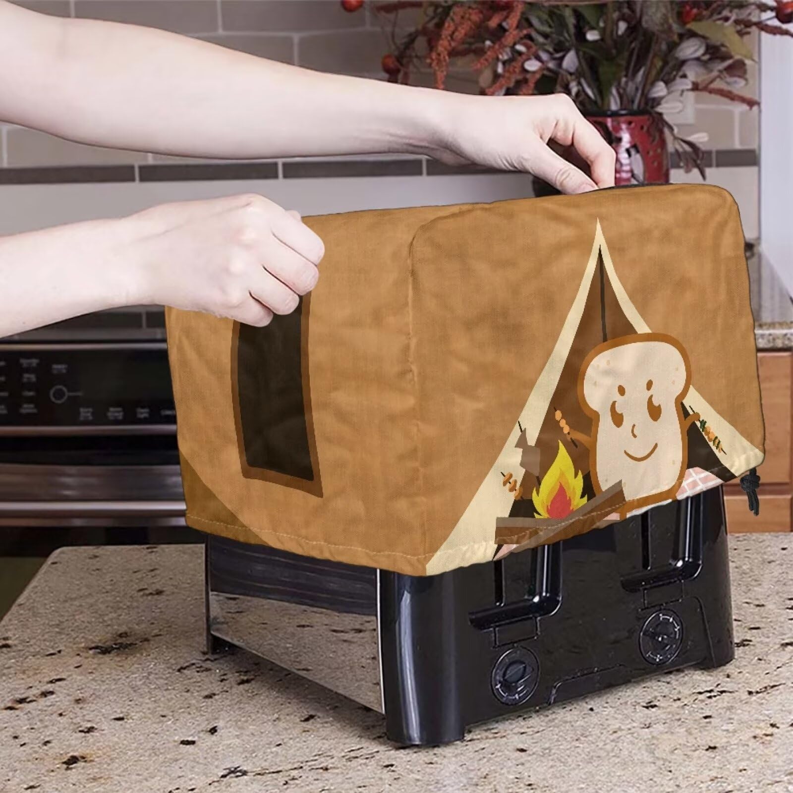 2-Slice Toaster Cover with Toast Print - Dustproof & Anti-Stain Kitchen Appliance Protector for Bread Maker & Toaster - Perfect for Countertop Protection & Small Kitchen Organization